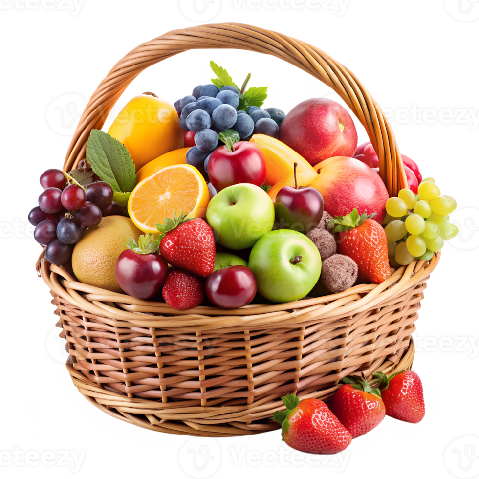 Fresh Fruits in a Basket isolated on a transparent background png