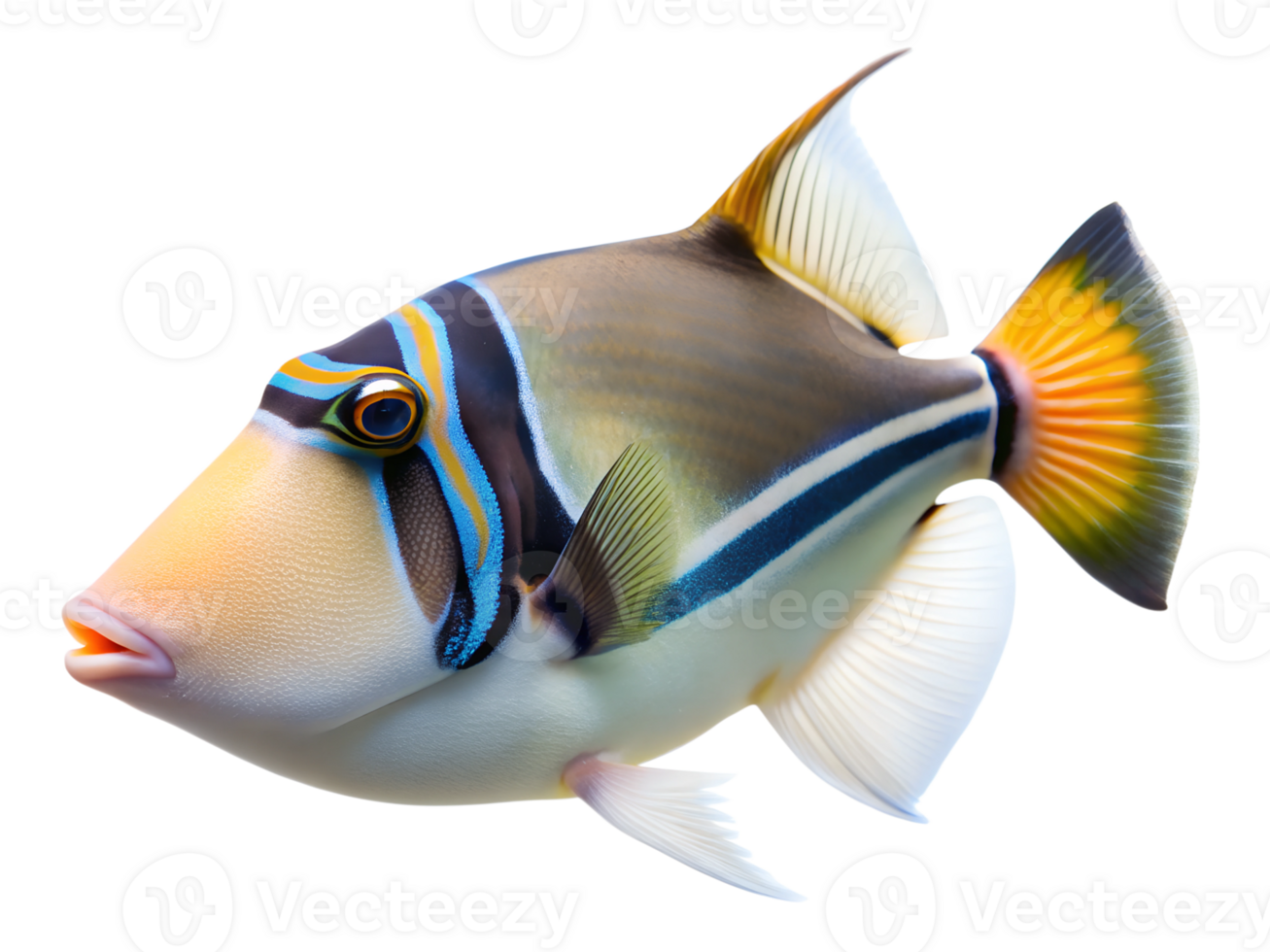 Picasso Triggerfish swimming, isolated on a transparent background png