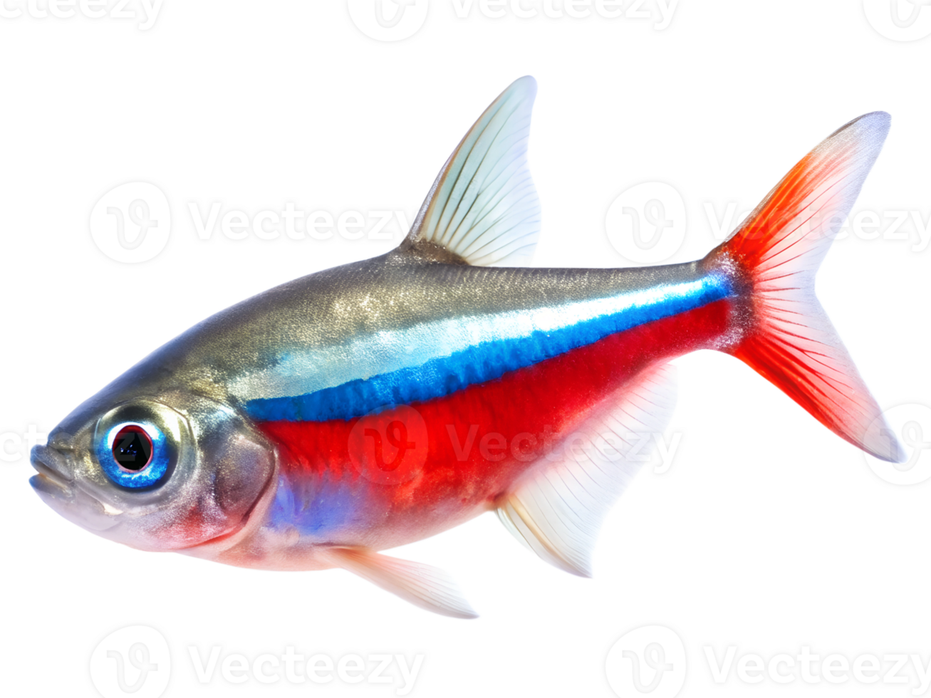 Neon Tetra Idol fish swiming isolated on a transparent background png