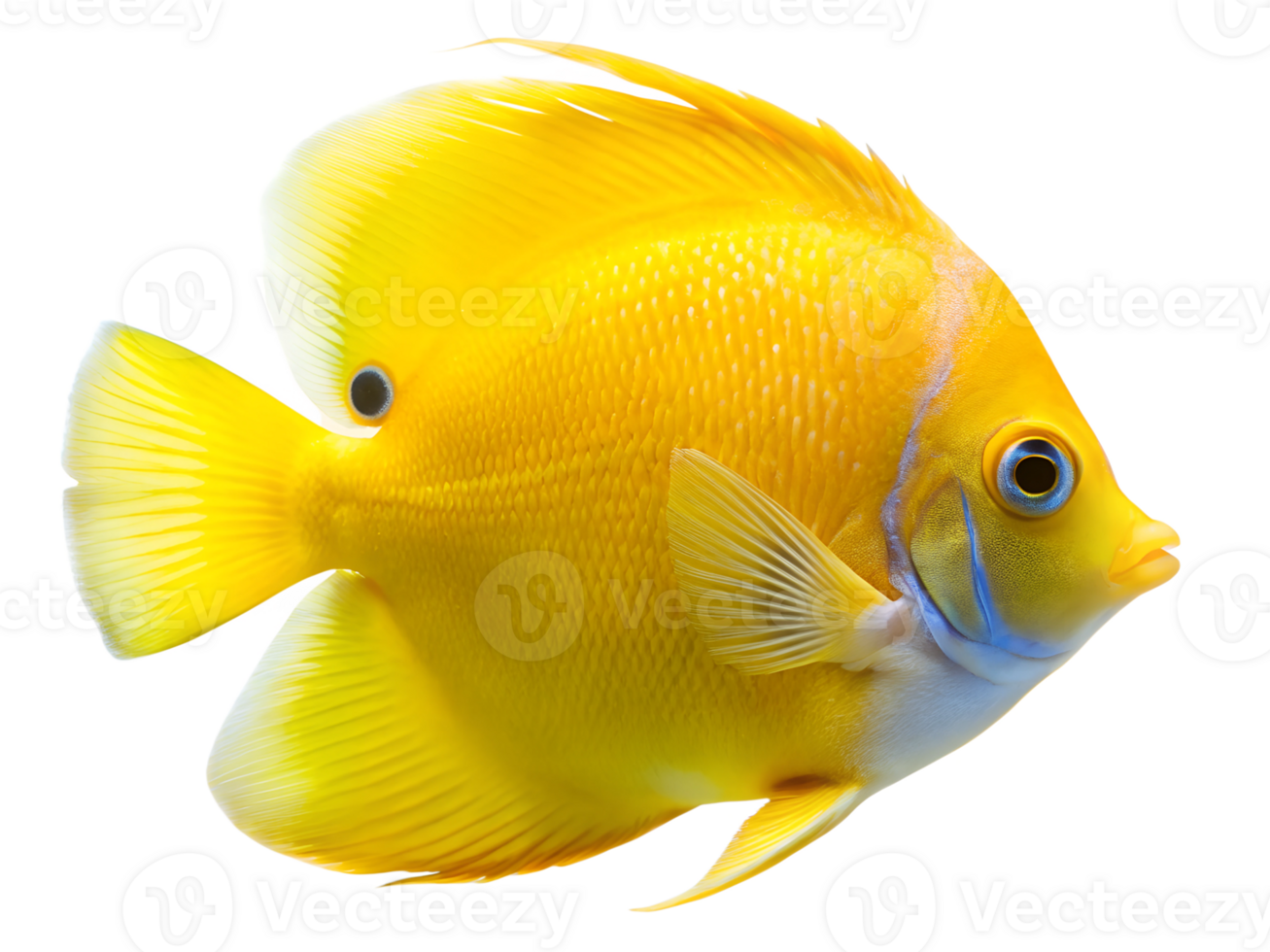 Lemonpeel Angelfish swiming isolated on a transparent background png