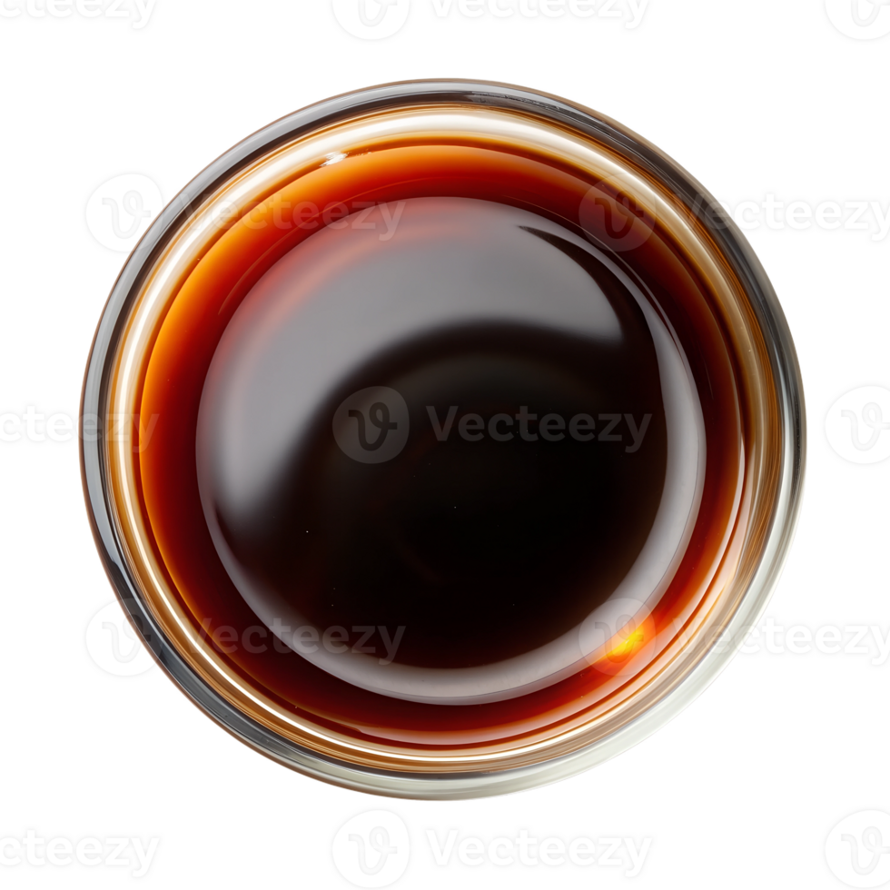 a top view clear glass bowl of japanese soy sauce png