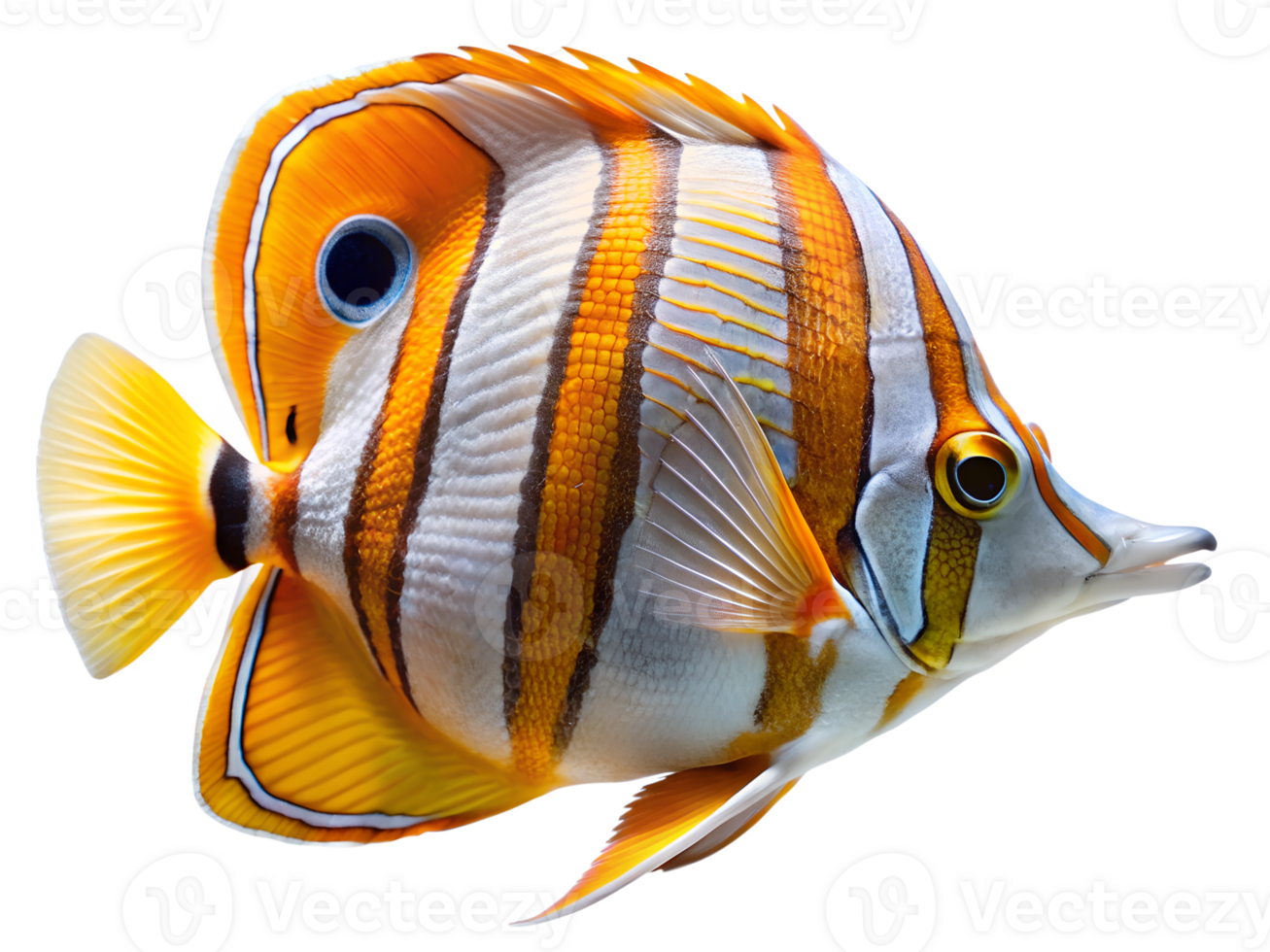 Copperband Butterflyfish swimming, isolated on a transparent background png