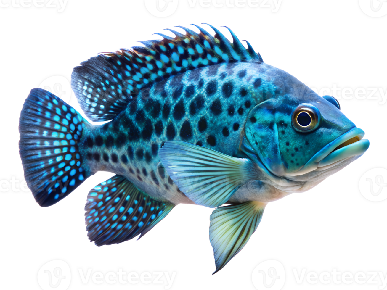 Electric Blue Jack Dempsey swiming isolated on a transparent background png