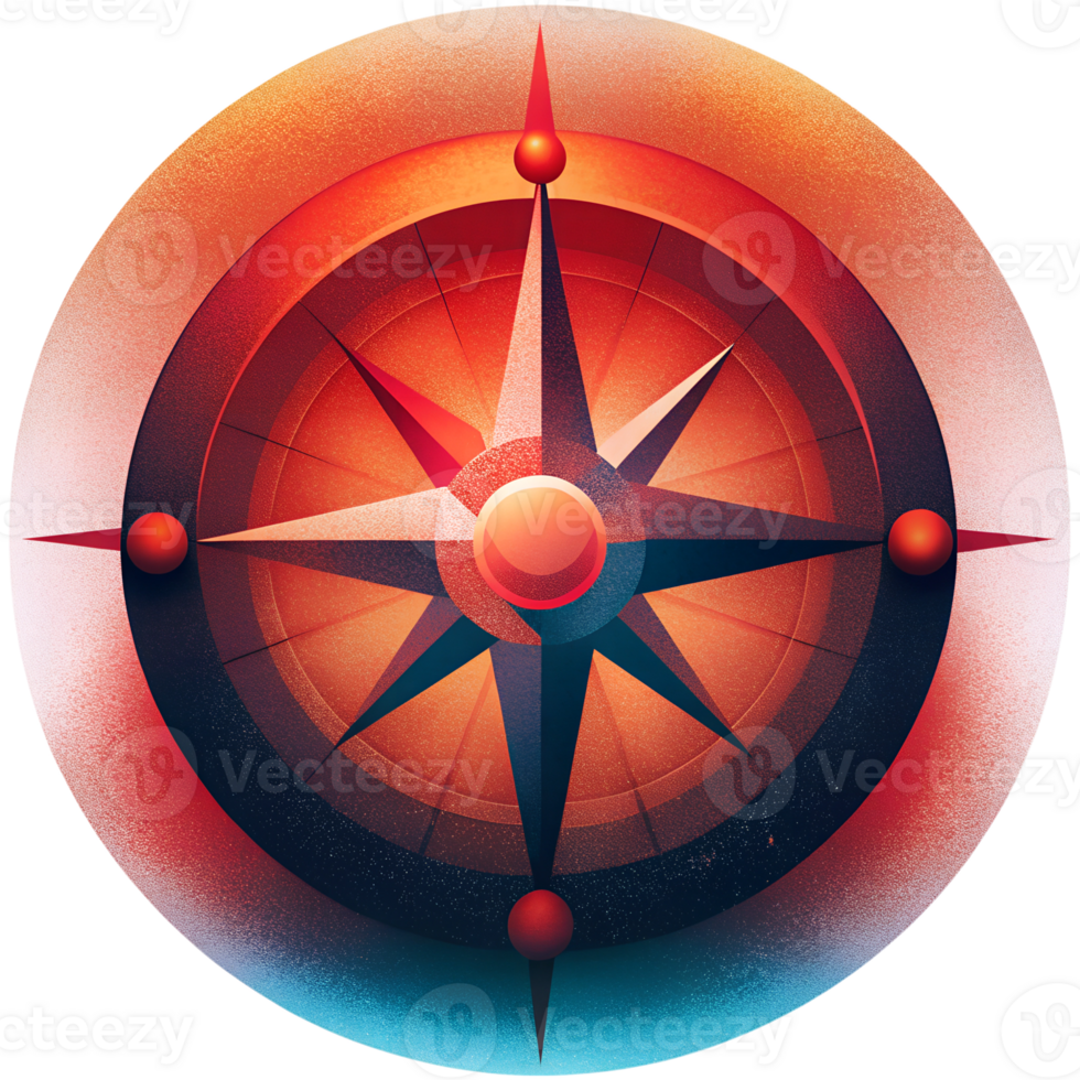 illustration style of a compass in red tones png
