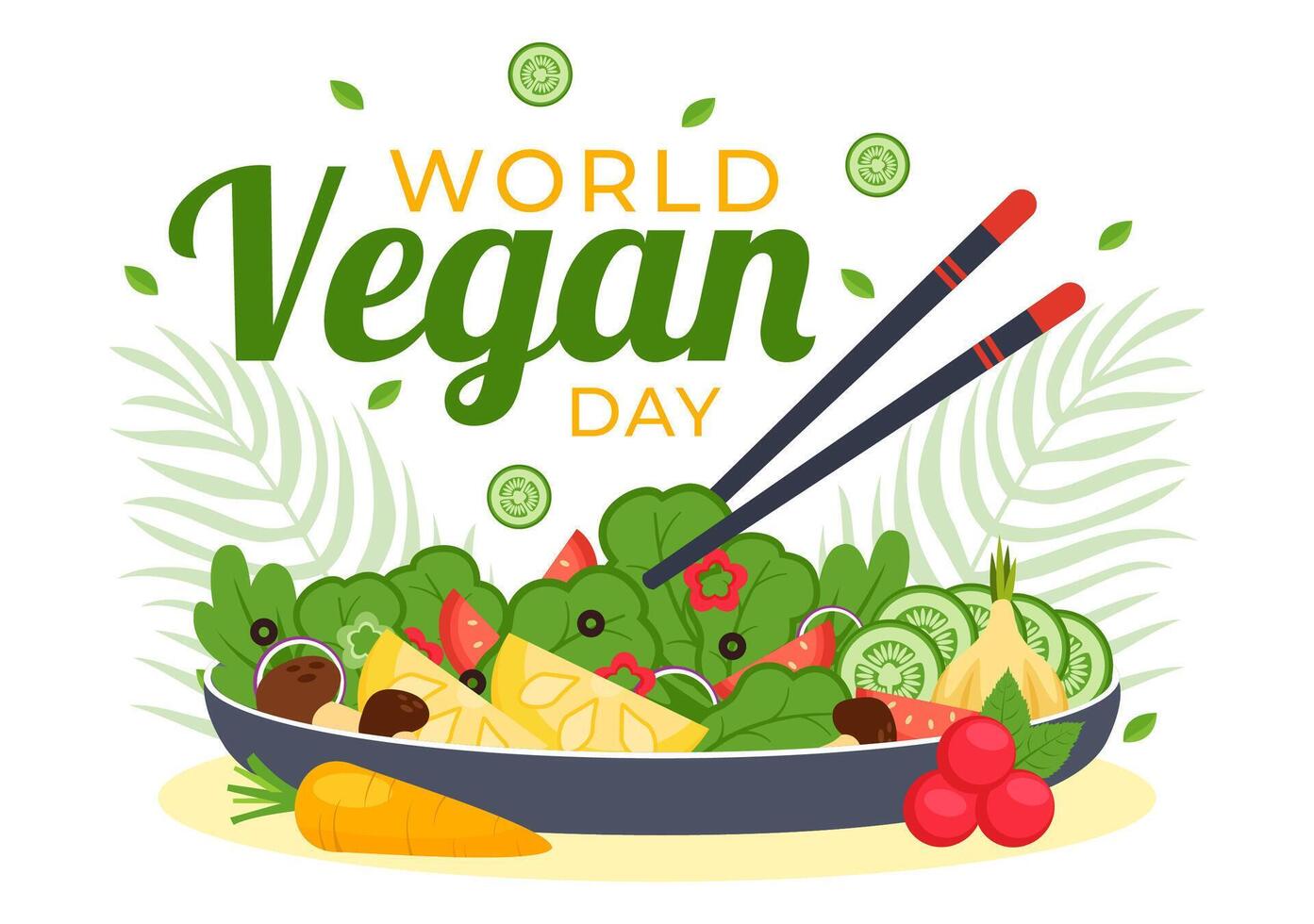Vegan Lifestyle Celebration Design with Various Fruits in Flat Style vector