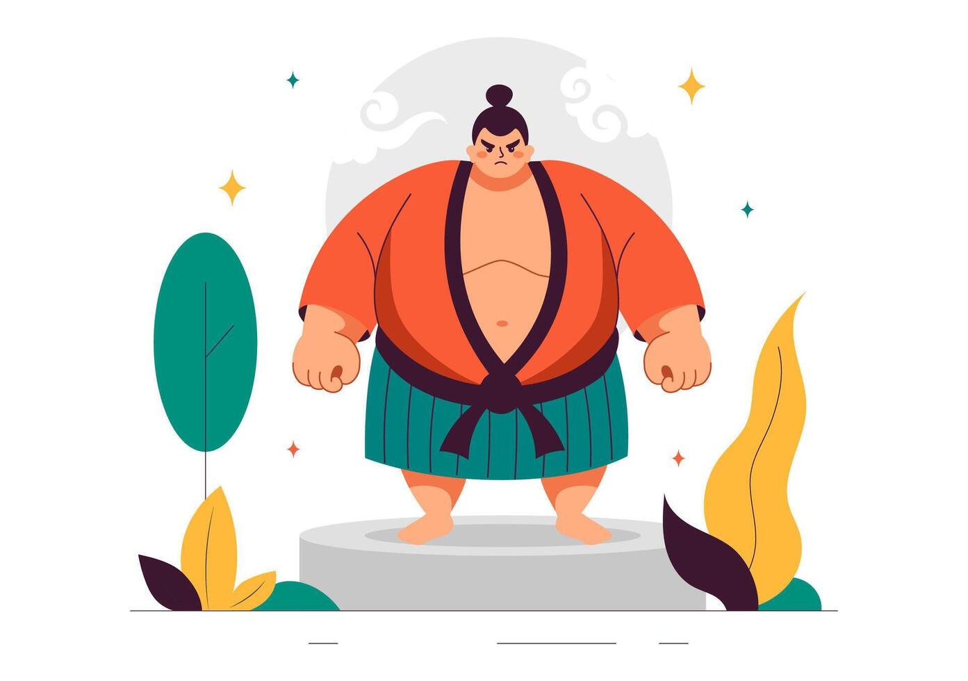 Sumo Wrestler Fighting Scene Illustration for Landing Page Templates in Hand-Drawn Style vector
