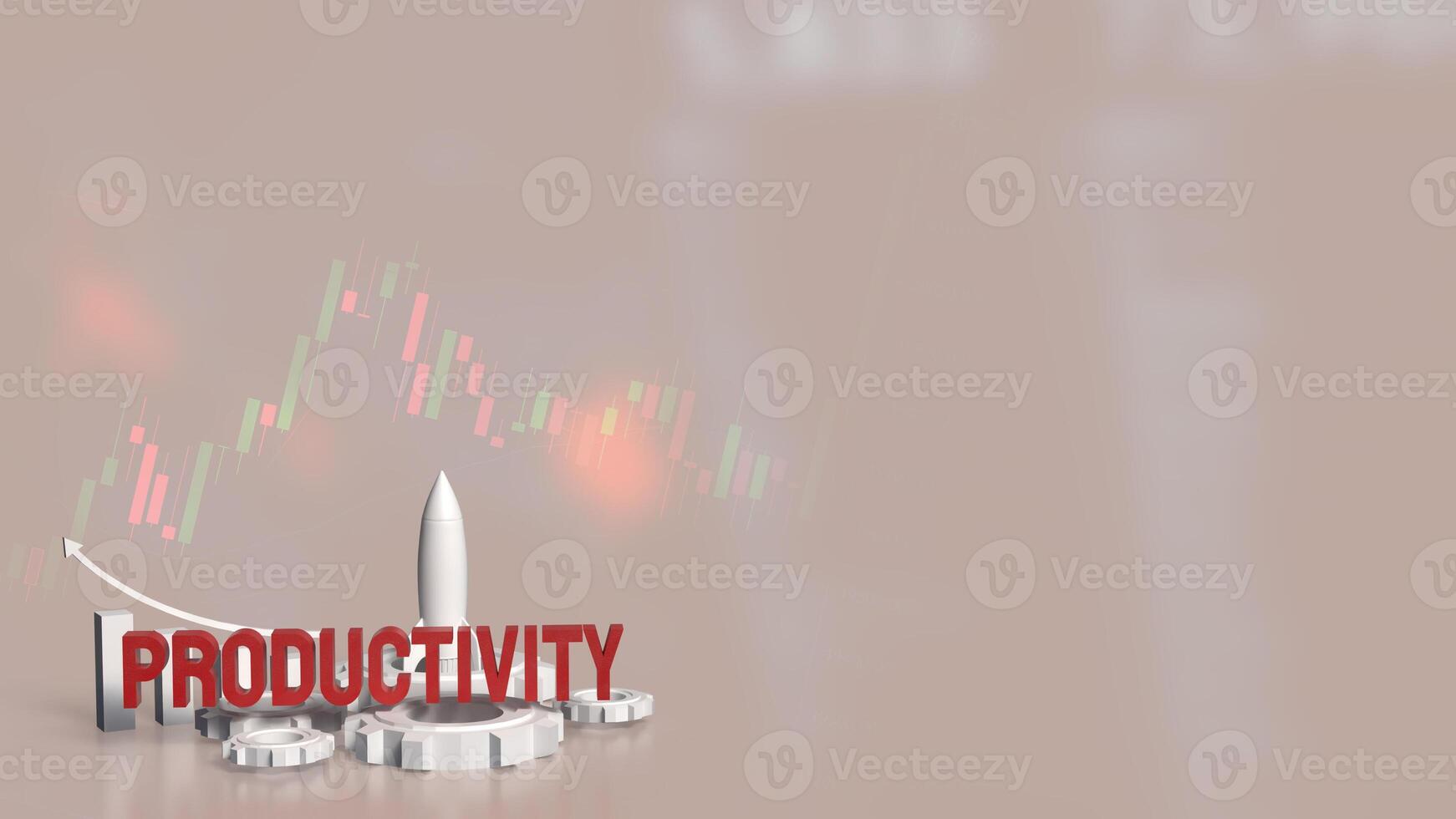 The red Productivity text and rocket chart for Business concept 3d rendering. photo