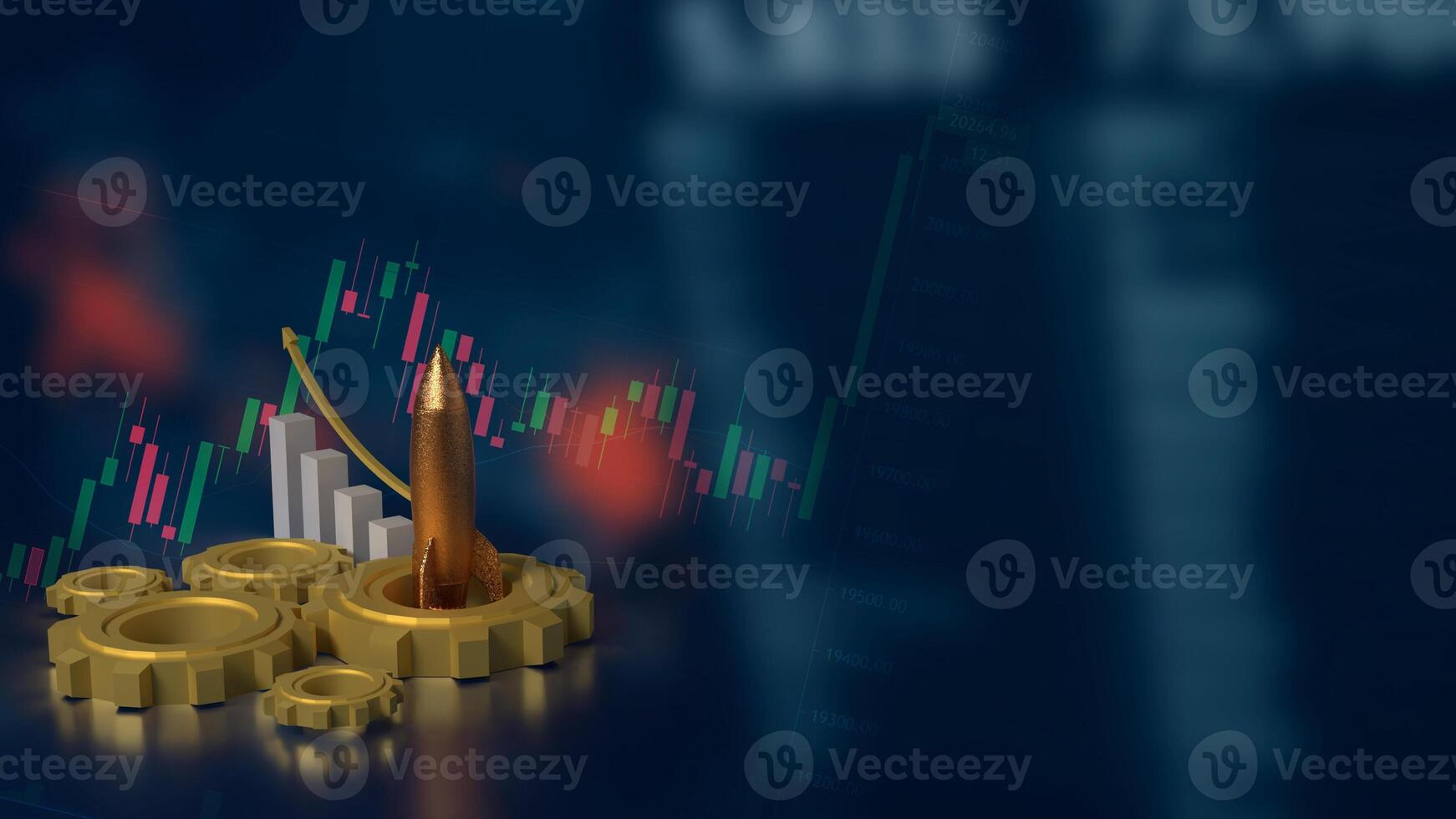The Rocket chart and gear for Business concept 3d rendering. photo