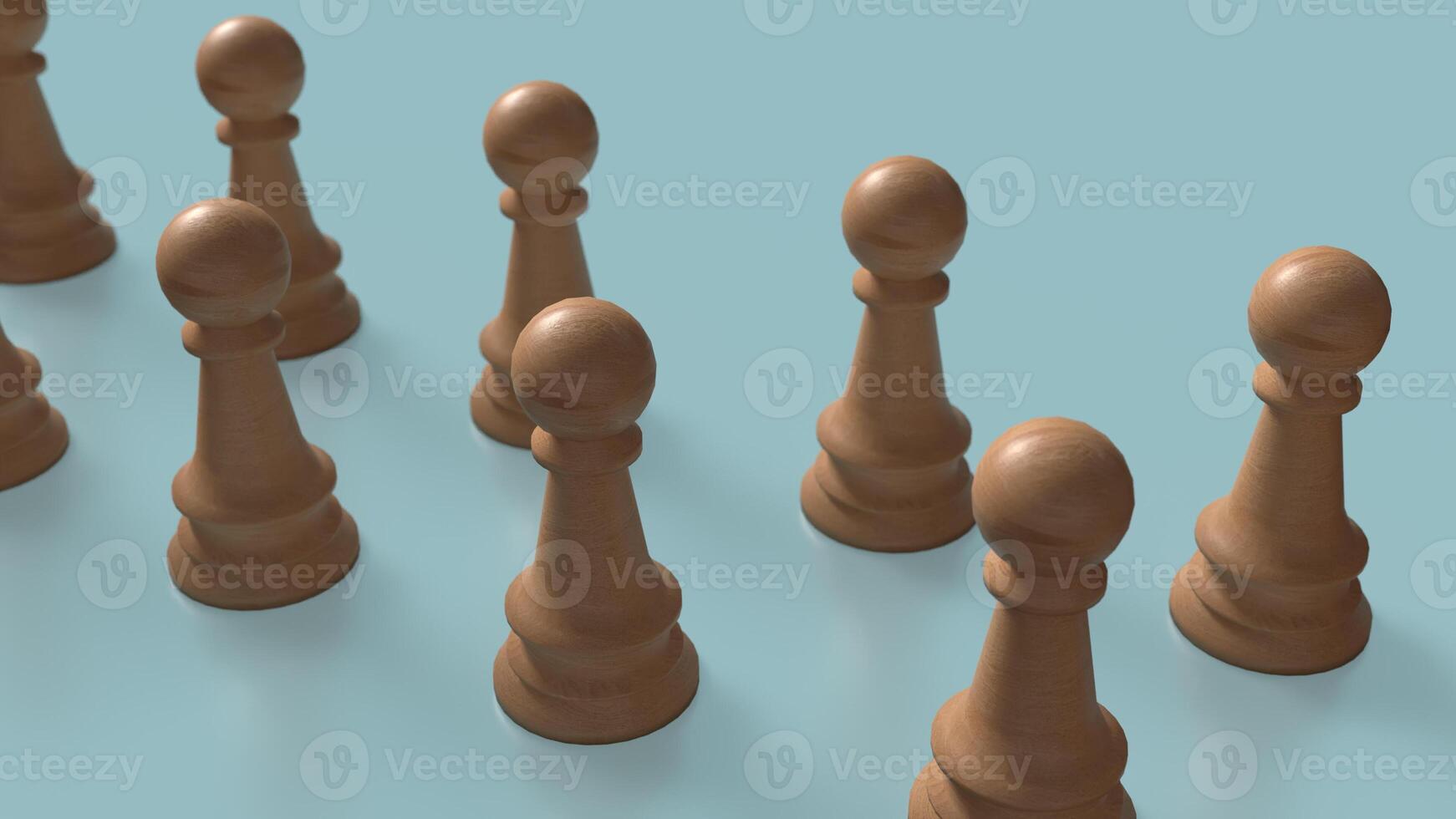 Wood chess on blue background image 3d rendering. photo