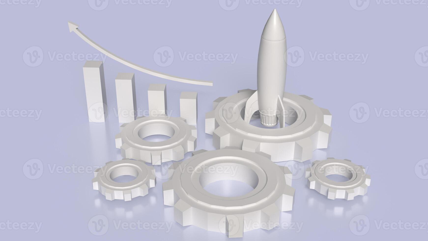 The Rocket chart and gear for Business concept 3d rendering. photo
