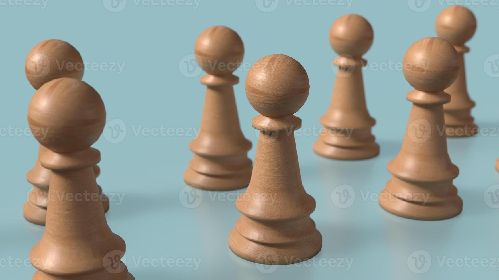Wood chess on blue background image 3d rendering. photo