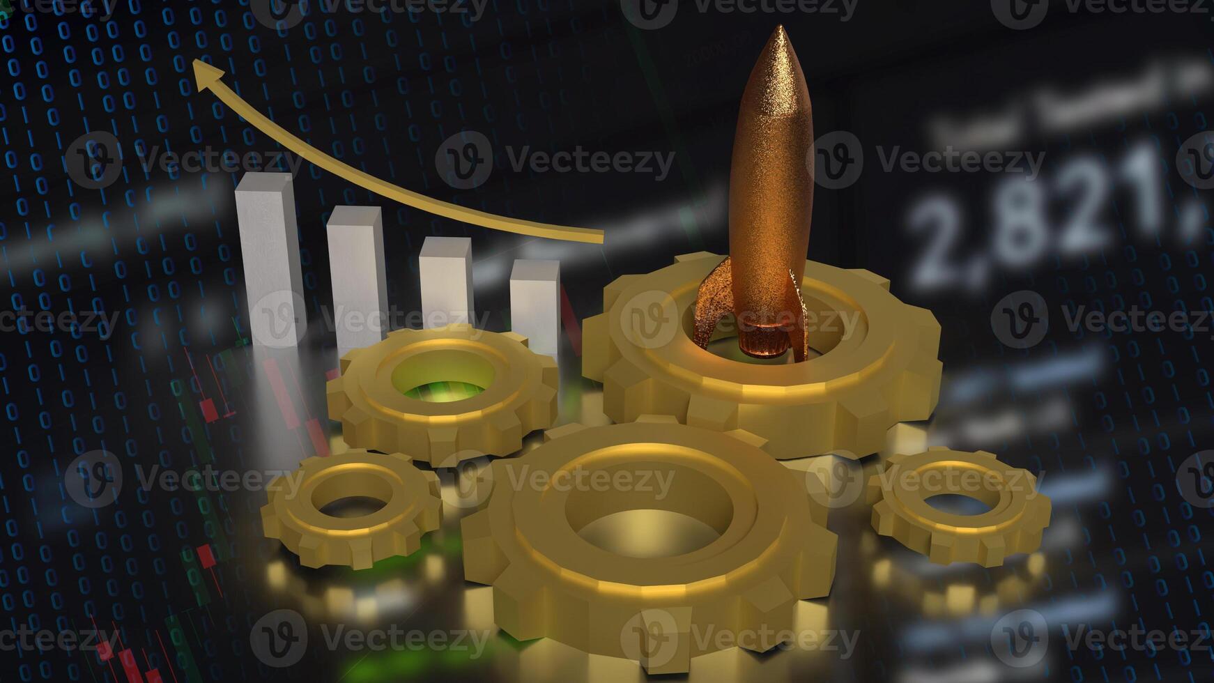 The Rocket chart and gear for Business concept 3d rendering. photo