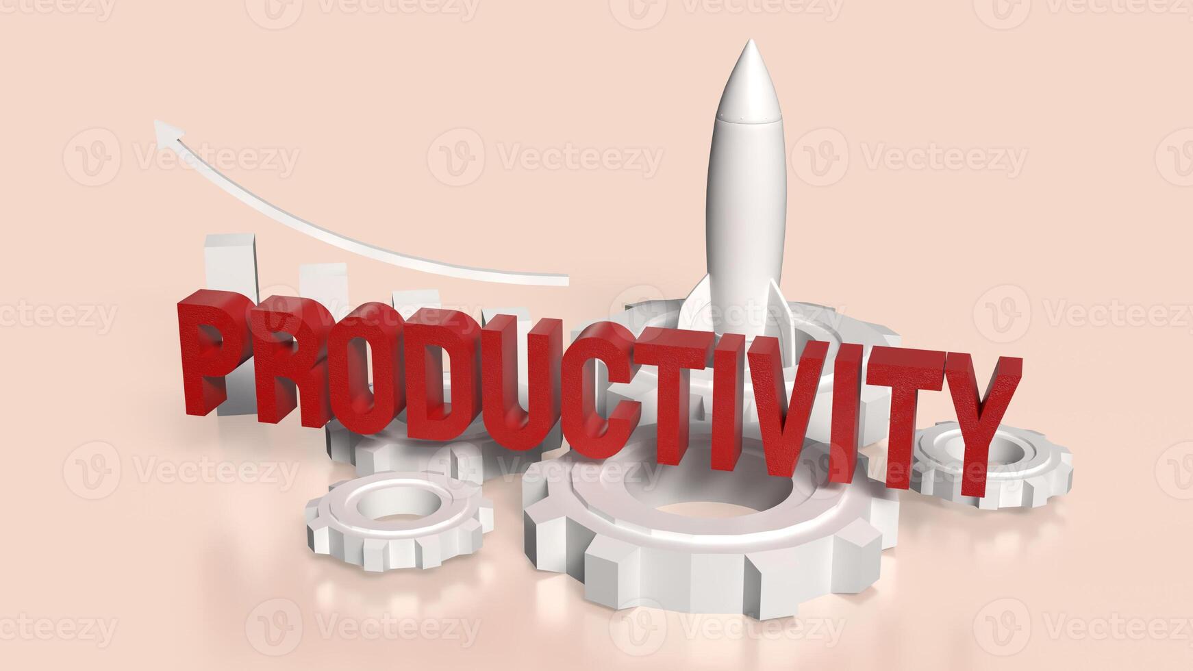 The red Productivity text and rocket chart for Business concept 3d rendering. photo