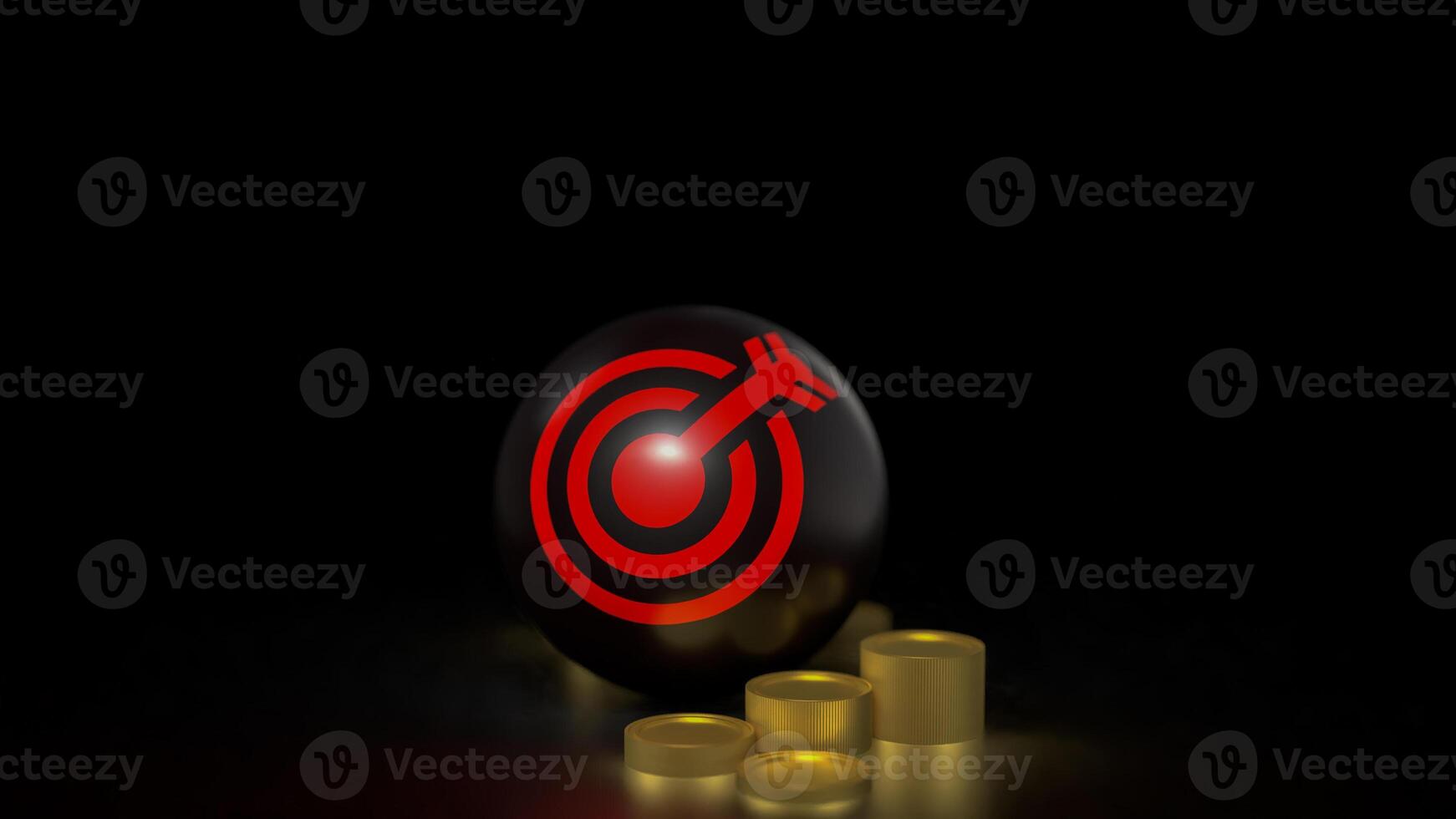 The red target symbol on black ball and coins for Business concept 3d rendering. photo