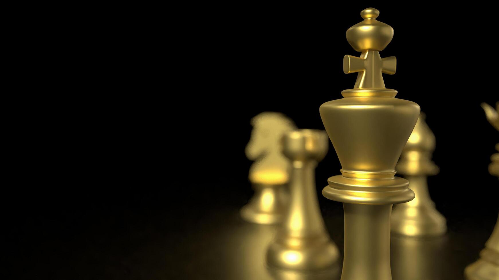 The Gold chess on Black Background for Businesss 3d rendering. photo