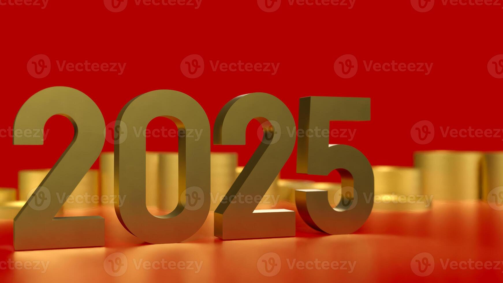 THE 2025 Gold number and coins for newyear concept 3d rendering. photo