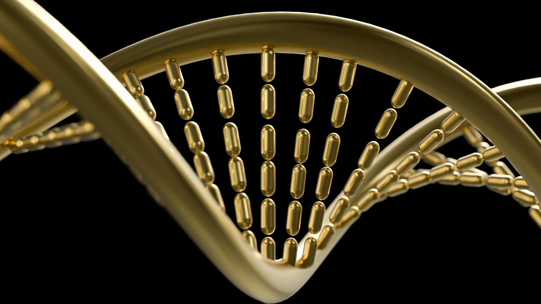 The Gold Dna in black background for sci or medical concept 3d rendering. photo