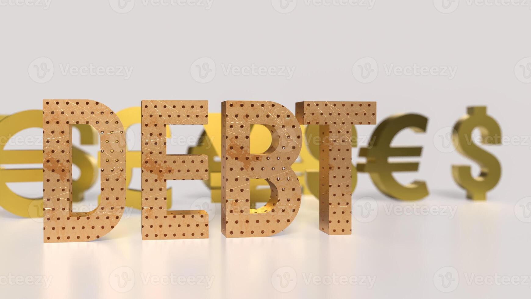 The Debt text and money symbol for Business concept 3d rendering. photo