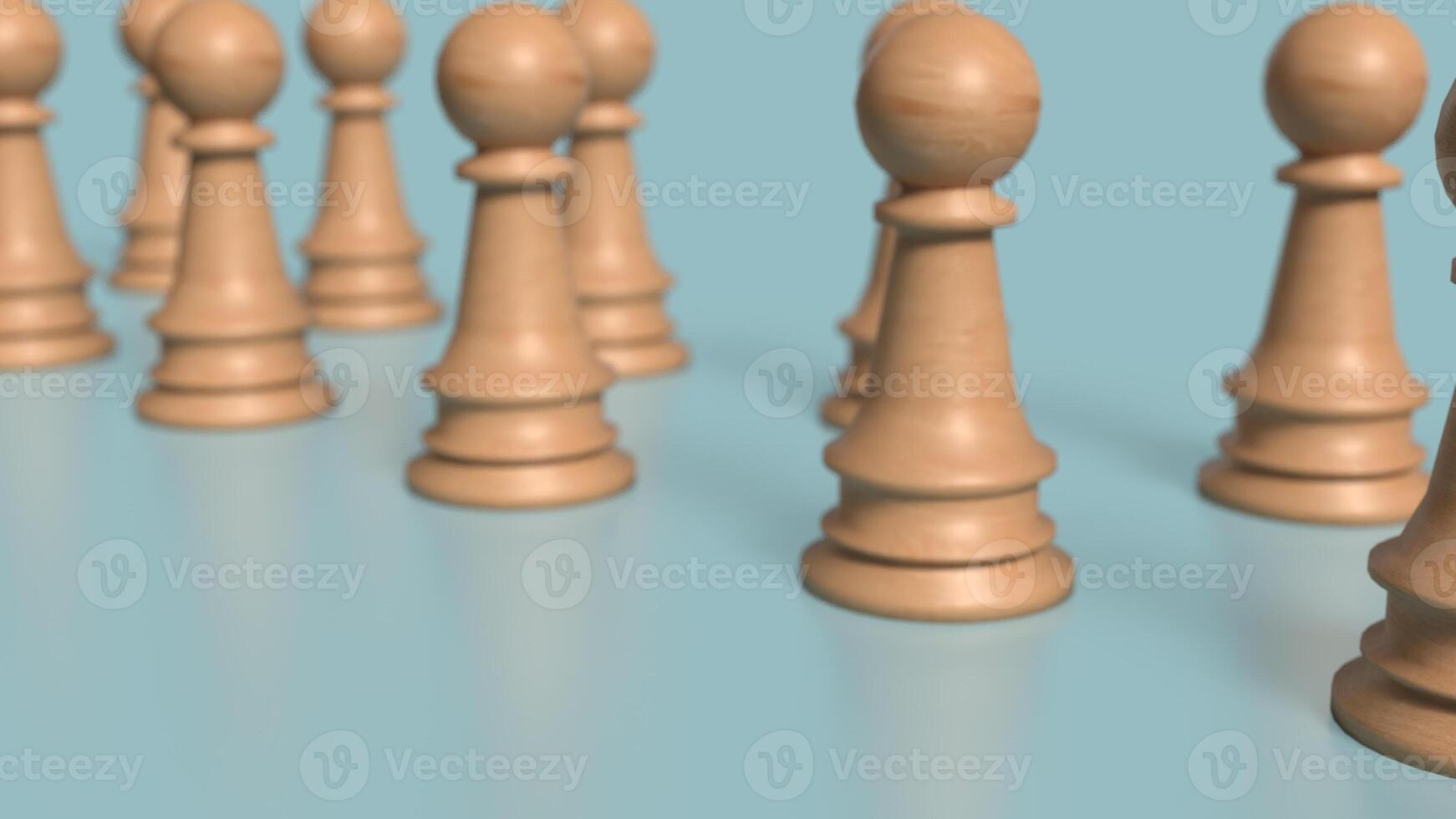 Wood chess on blue background image 3d rendering. photo