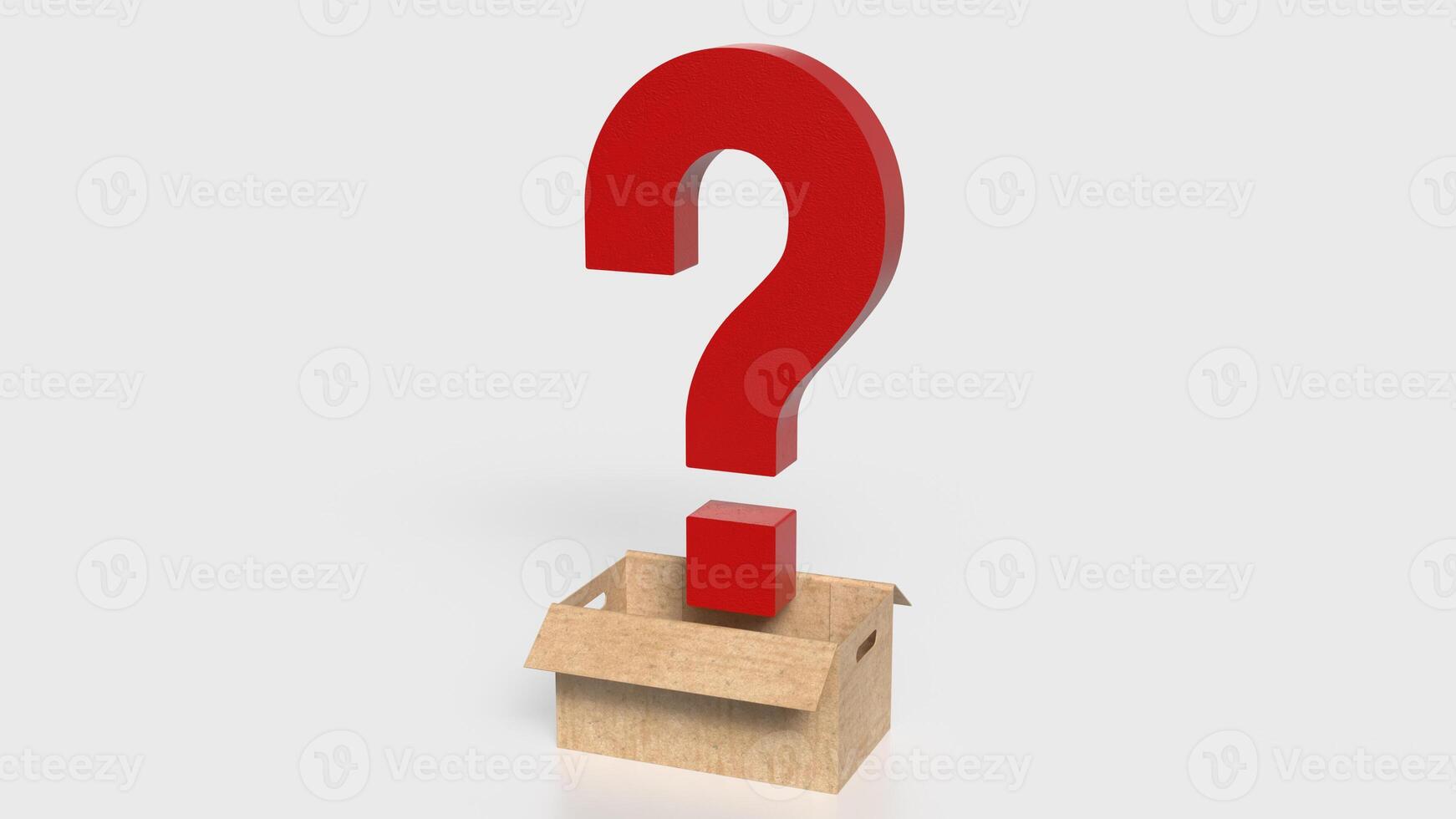 The red question mark in paper box on white background 3d rendering. photo