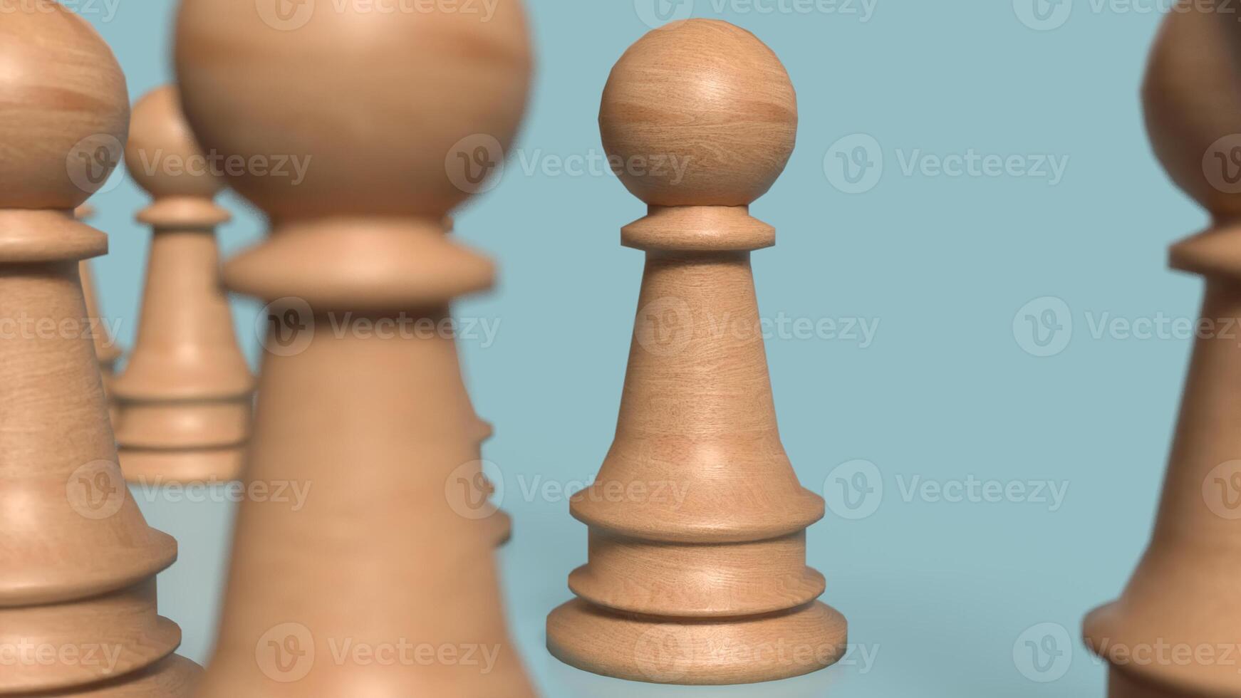 Wood chess on blue background image 3d rendering. photo