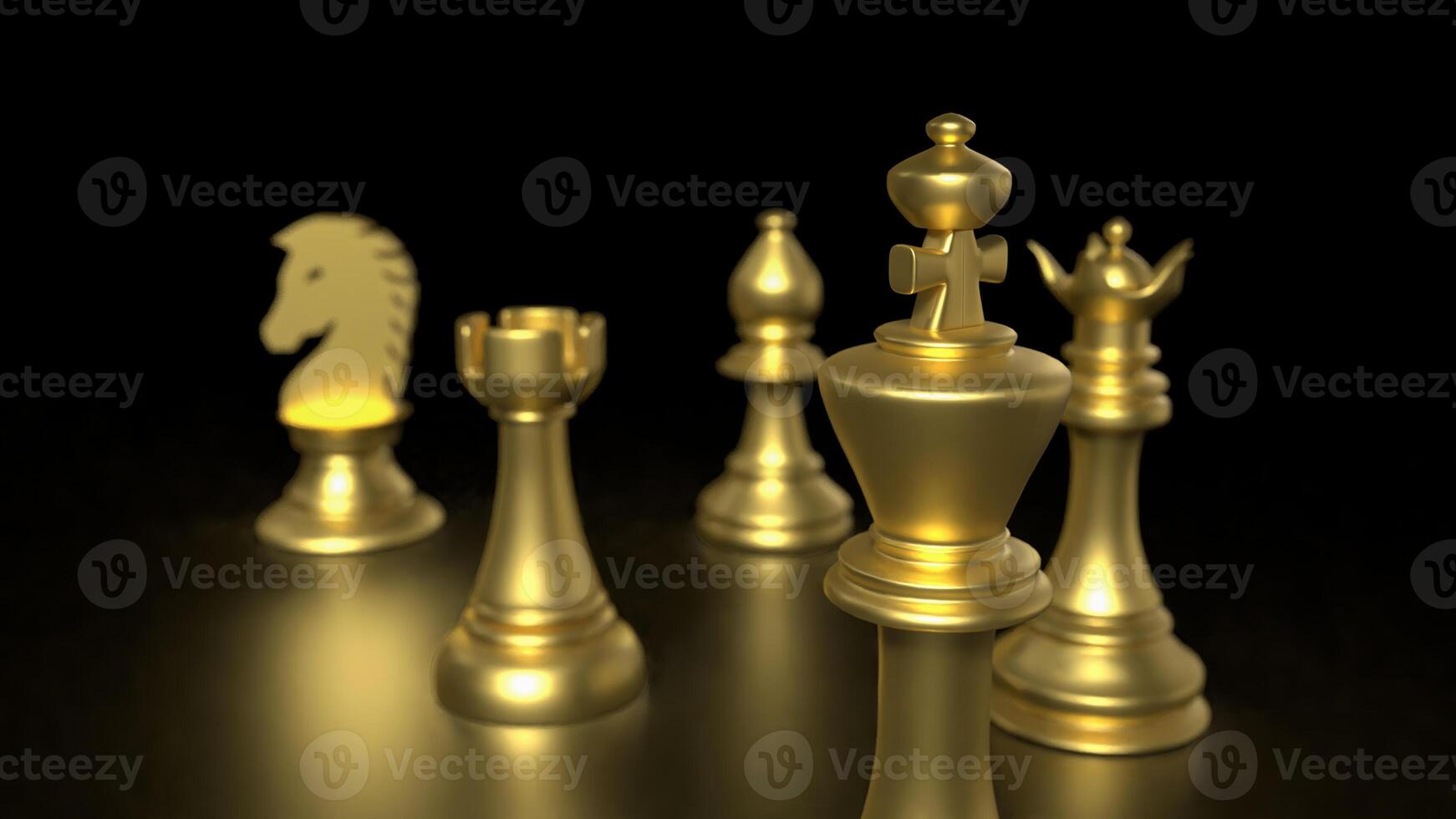 The Gold chess on Black Background for Businesss 3d rendering. photo