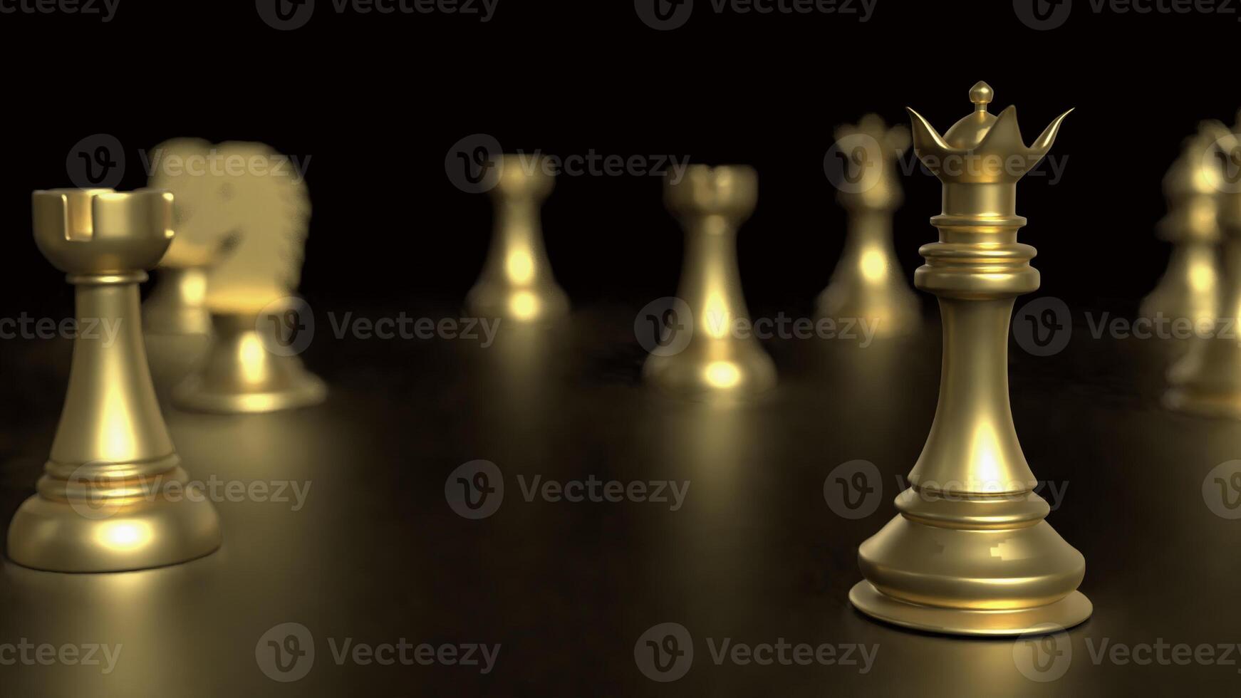 The Gold chess on black background for Business concept 3d rendering. photo