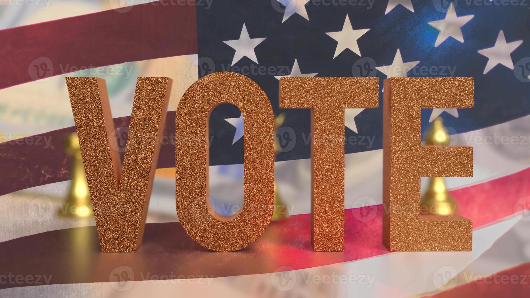 The vote text and chess on usa flag image 3d rendering. photo