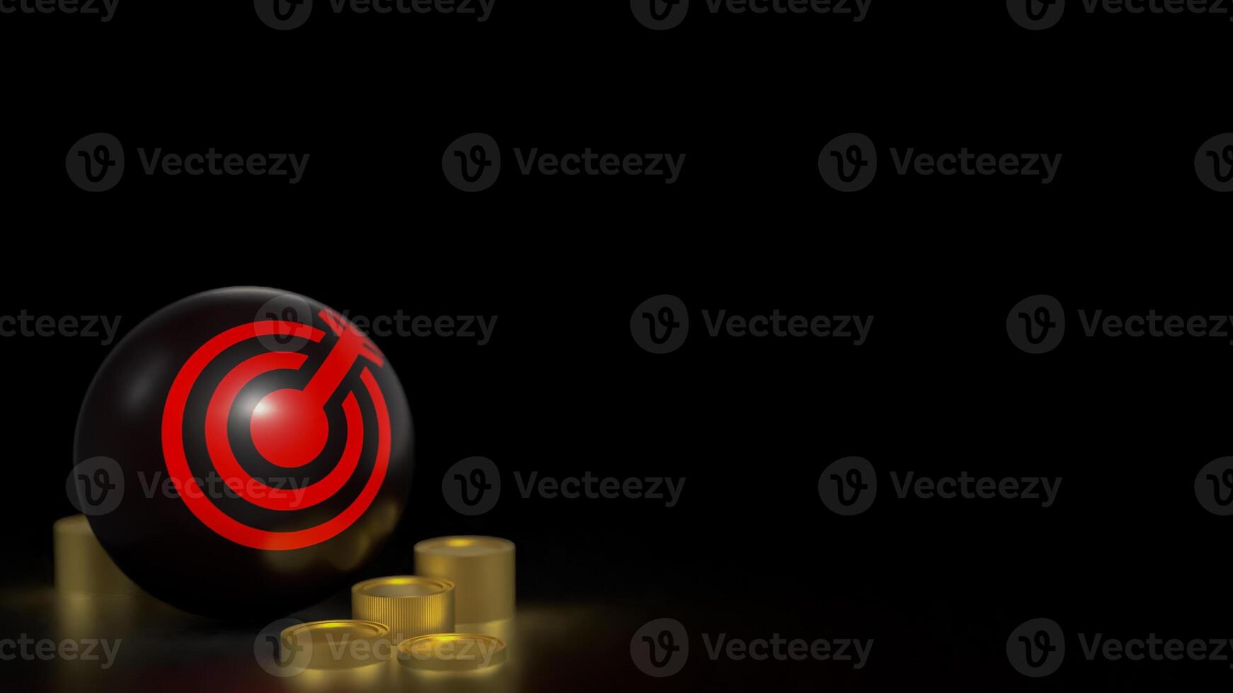 The red target symbol on black ball and coins for Business concept 3d rendering. photo