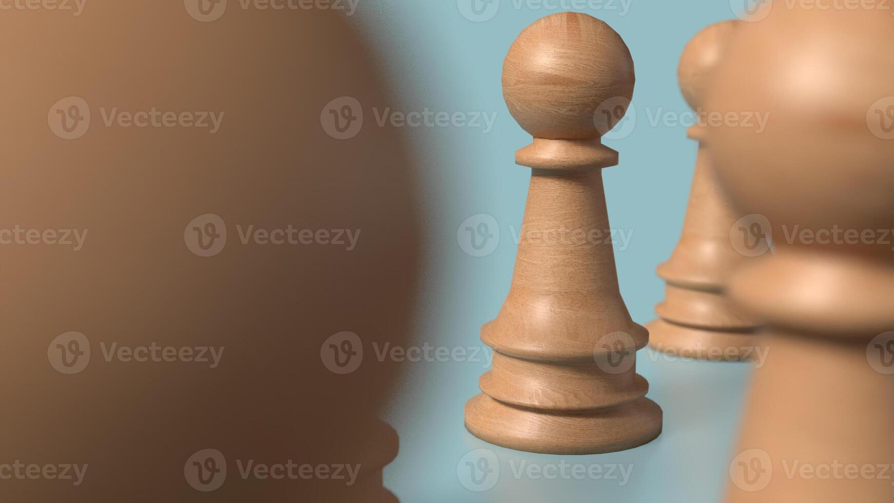 Wood chess on blue background image 3d rendering. photo