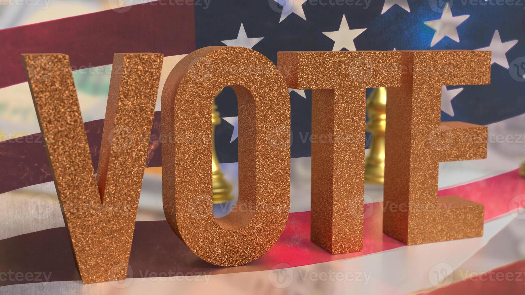 The vote text and chess on usa flag image 3d rendering. photo