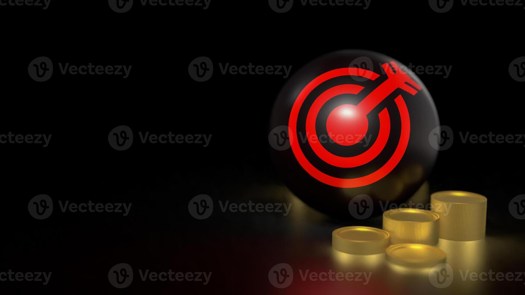 The red target symbol on black ball and coins for Business concept 3d rendering. photo