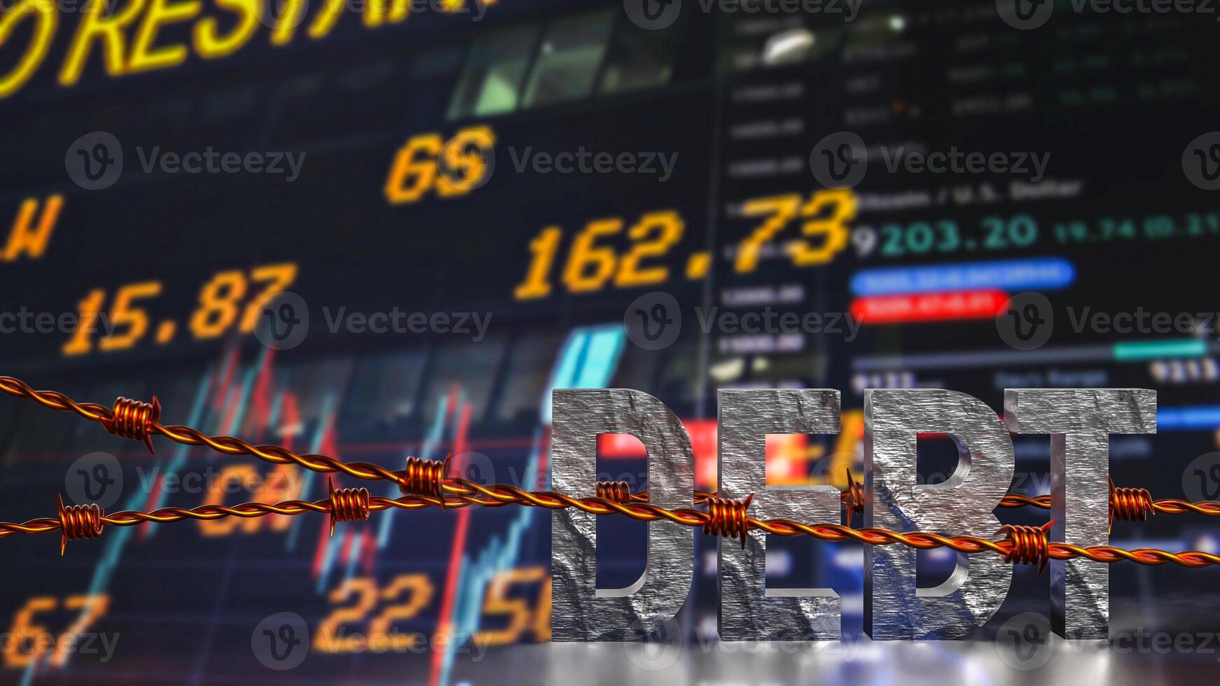 The Debt and barbed wire for Business concept 3d rendering. photo
