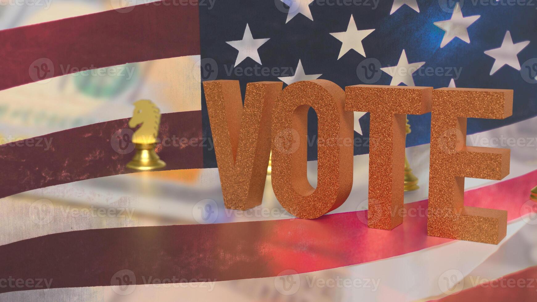 The vote text and chess on usa flag image 3d rendering. photo