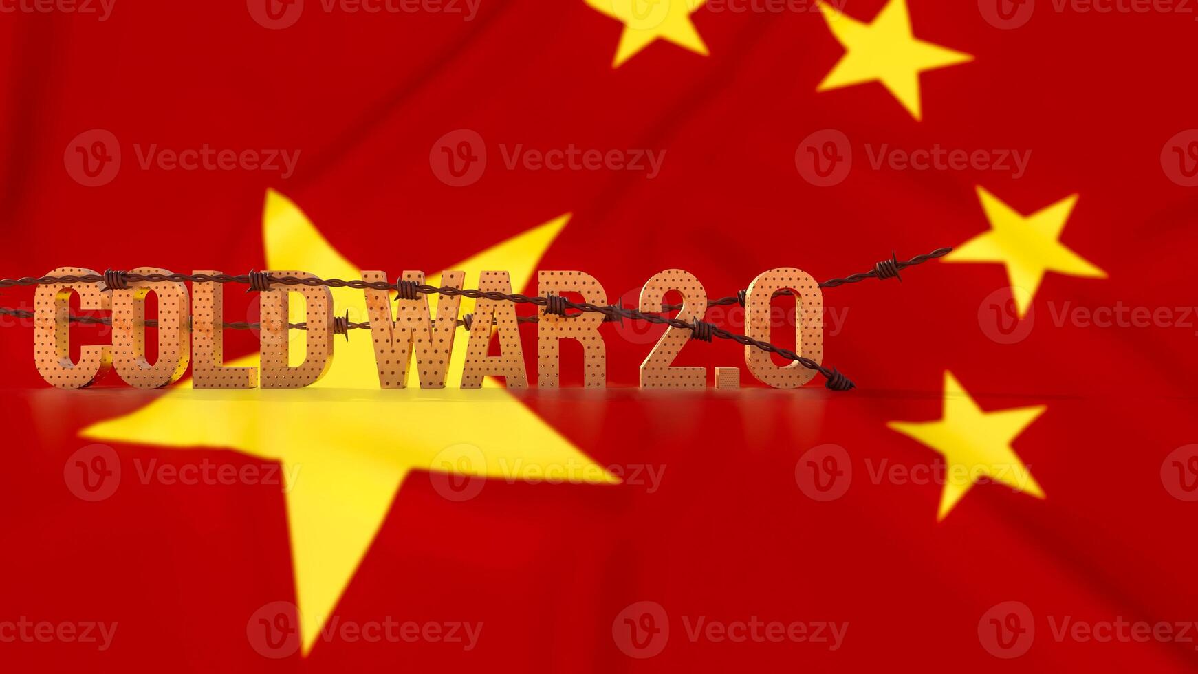 The Cold War 2.0 text on china flag Background 3d rendering. photo