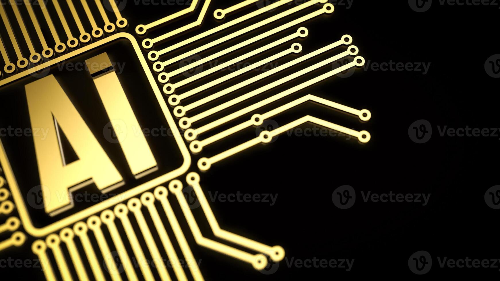 The gold ai text and electric logic on black background for technology concept 3d rendering. photo