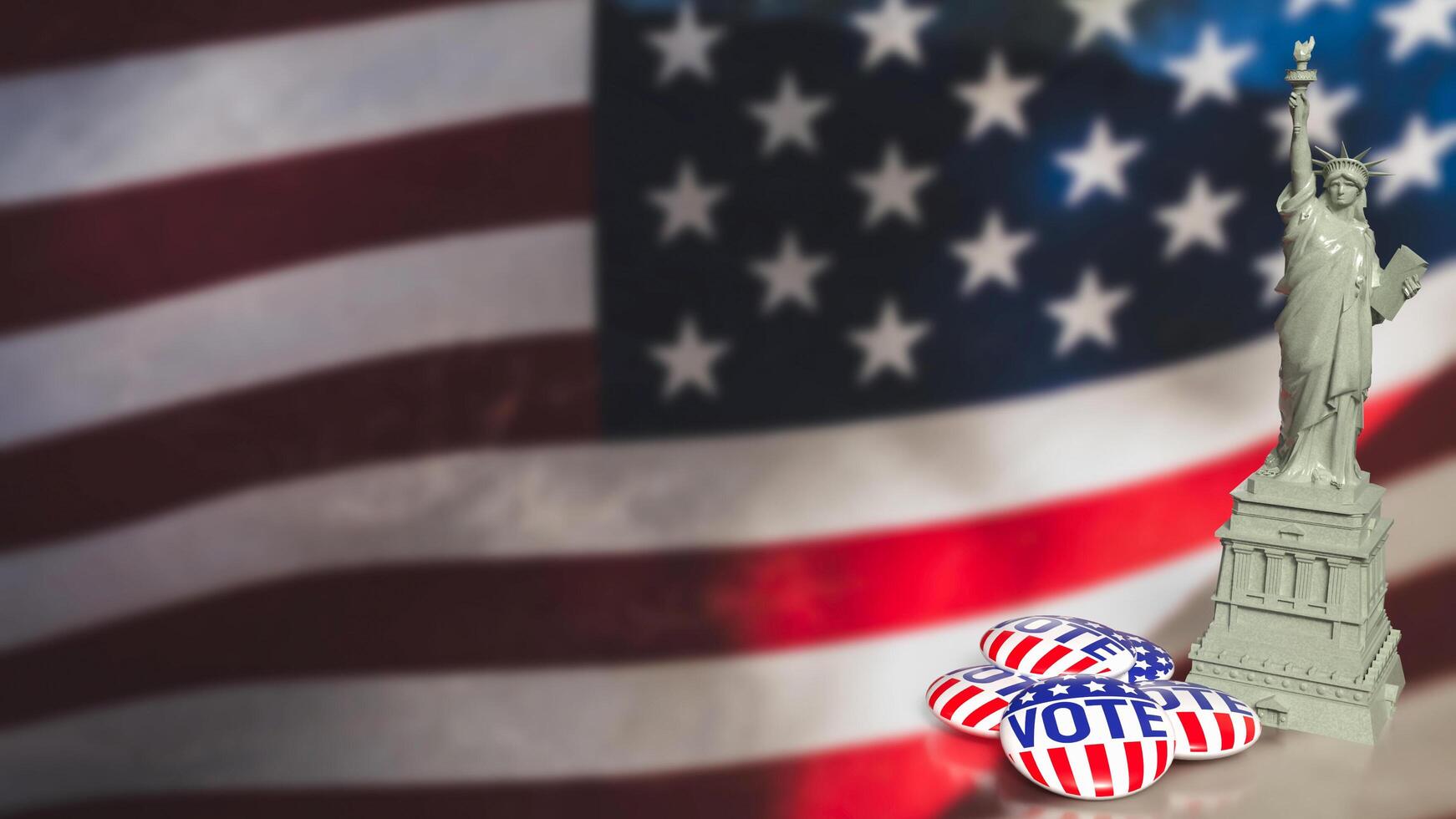 The brooch vote and statue of liberty on USA flag for U.S. presidential election concept 3d rendering. photo