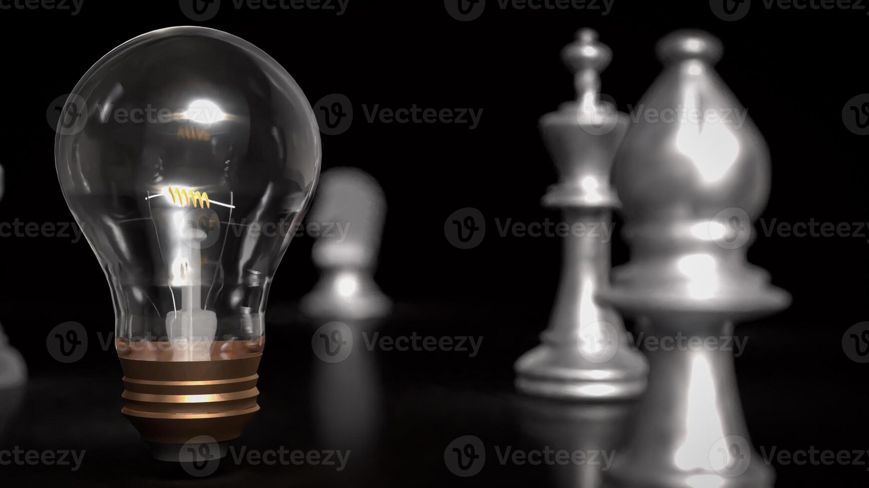 The light bulb and chess for idea or business concept 3d rendering. photo