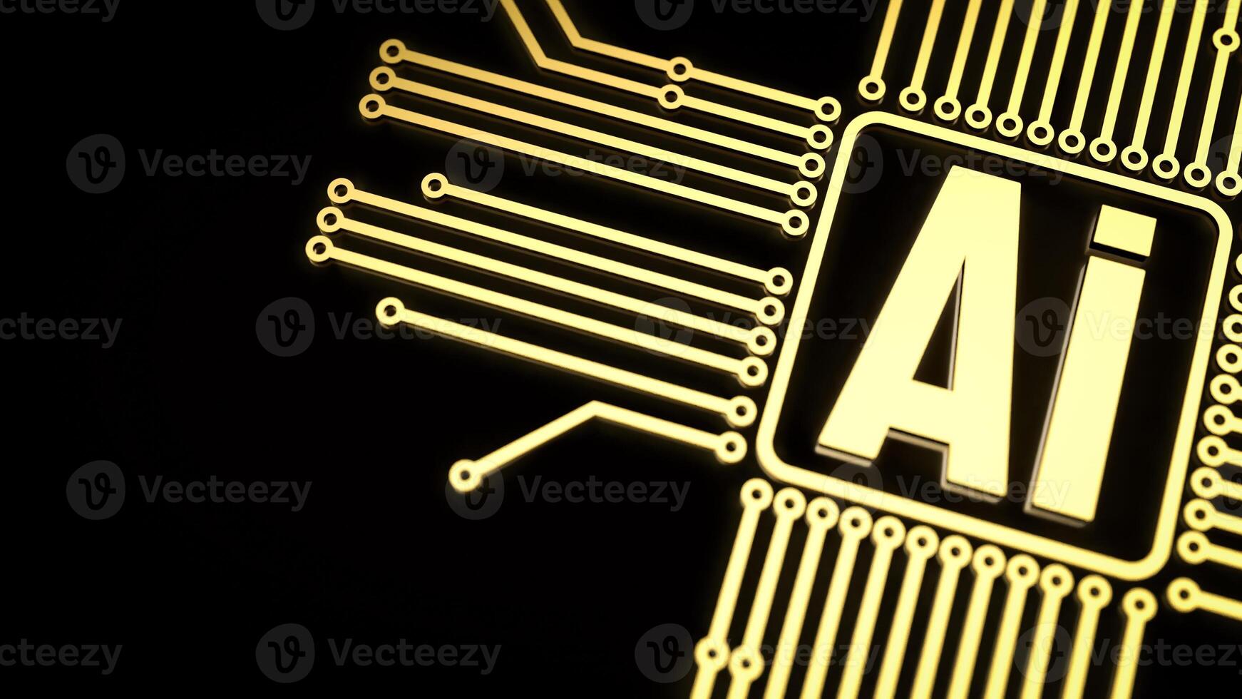 The gold ai text and electric logic on black background for technology concept 3d rendering. photo