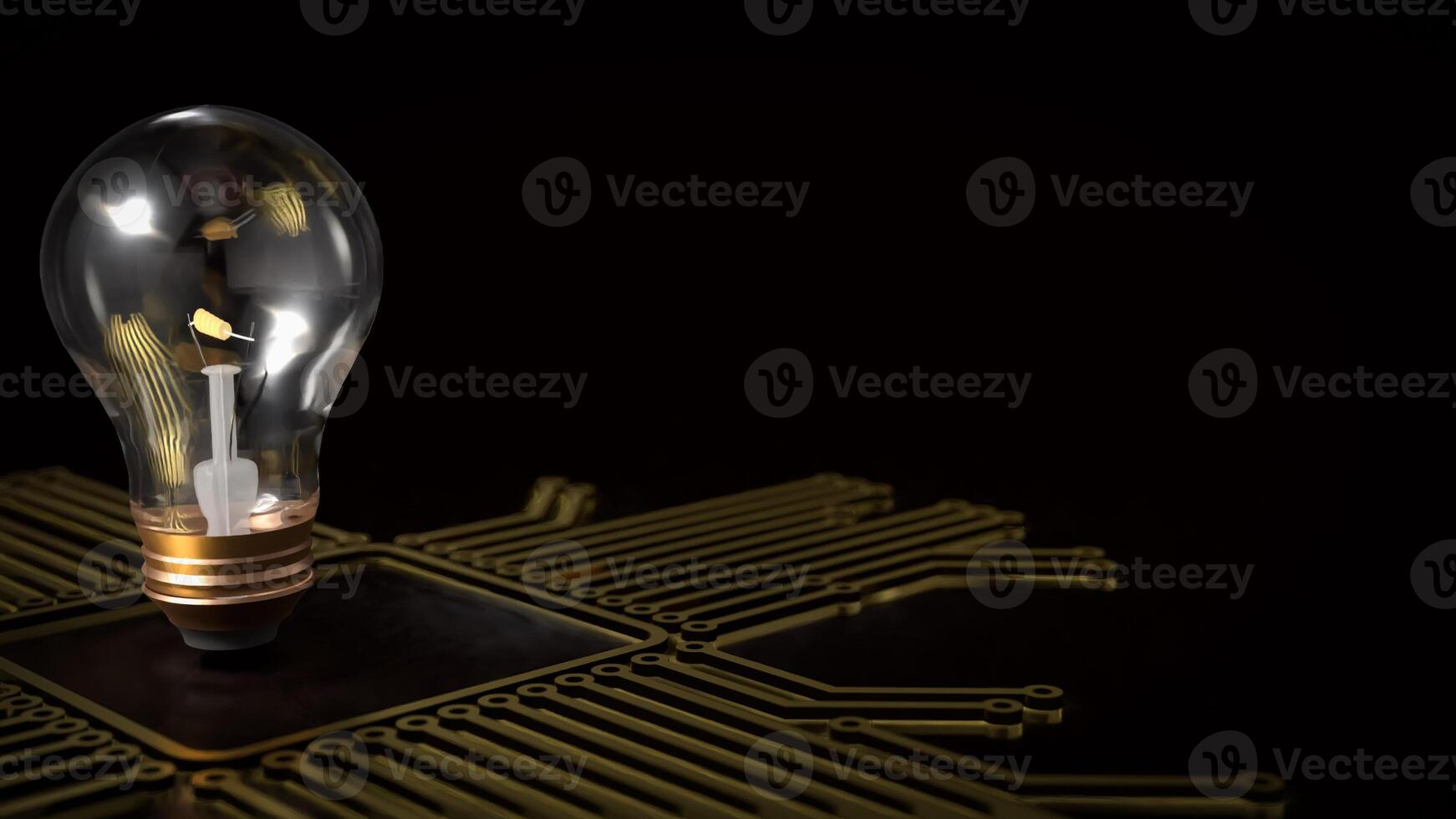The light bulb on gold electronic logic for technology or business concept 3d rendering. photo