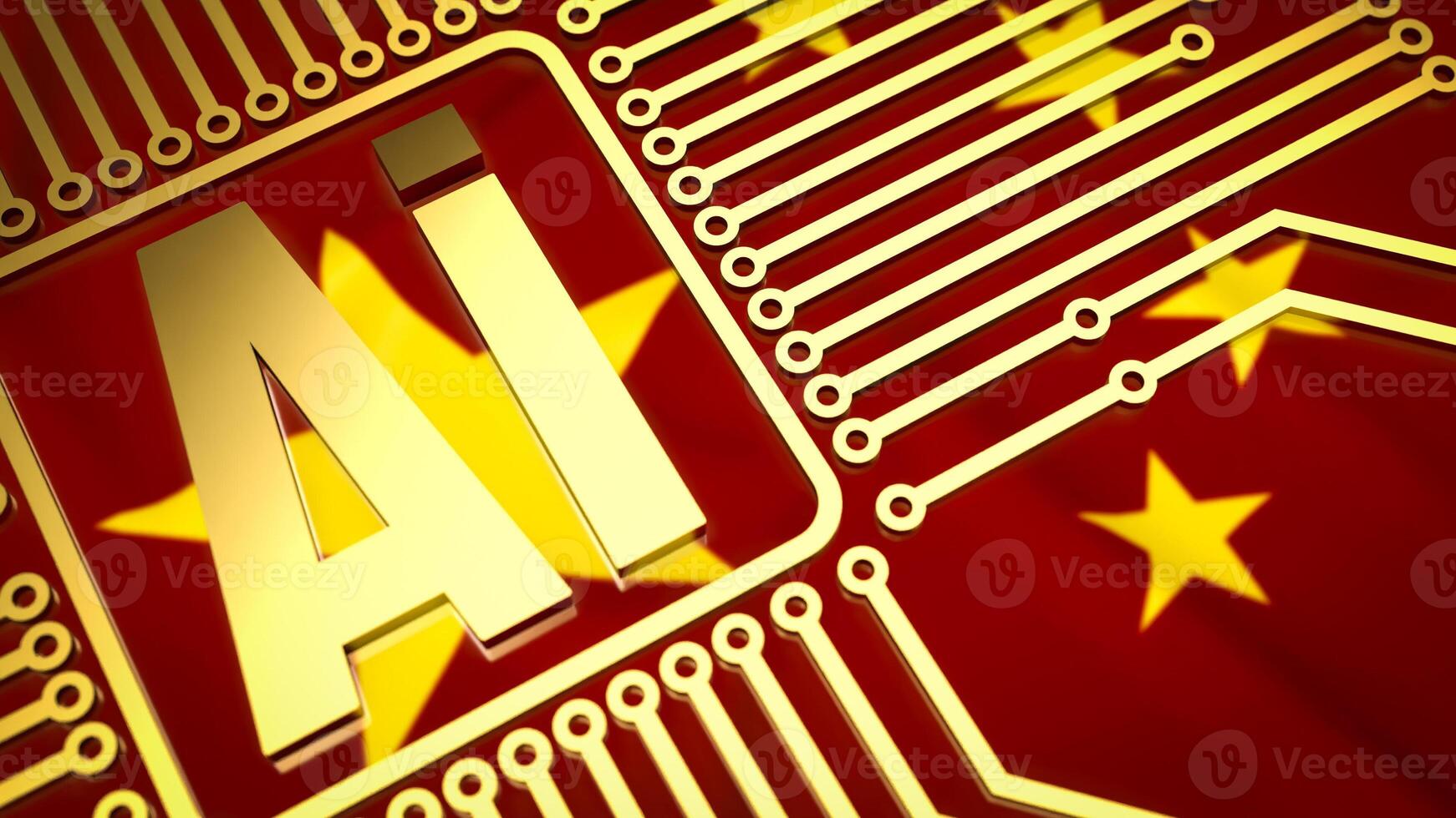 The gold ai text and electric logic on china flag background for technology concept 3d rendering. photo