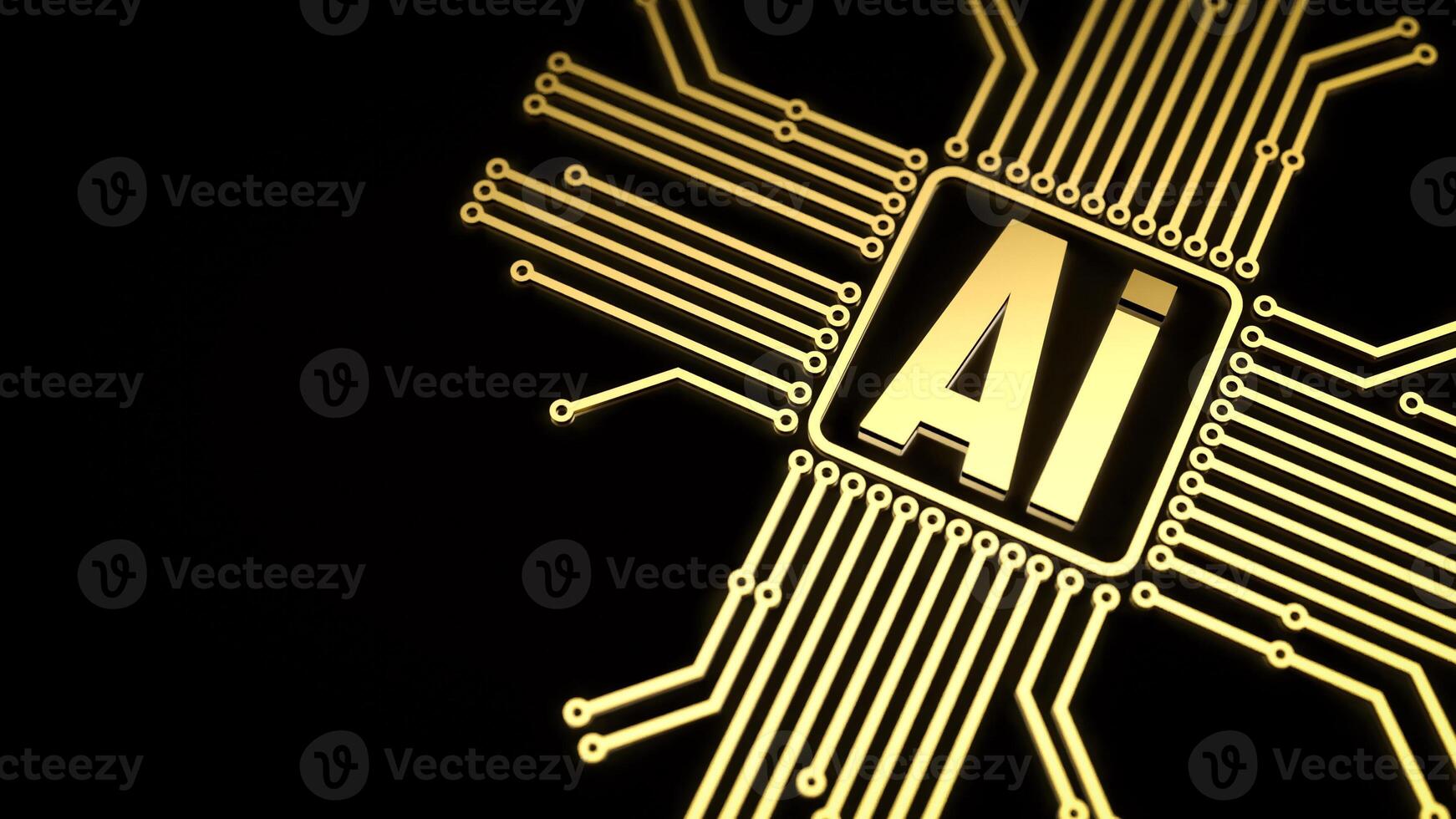 The gold ai text and electric logic on black background for technology concept 3d rendering. photo