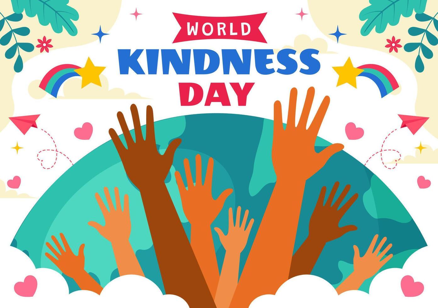 November 13 World Kindness Day Art with Planet and Hearts on a Flat Cartoon Background vector