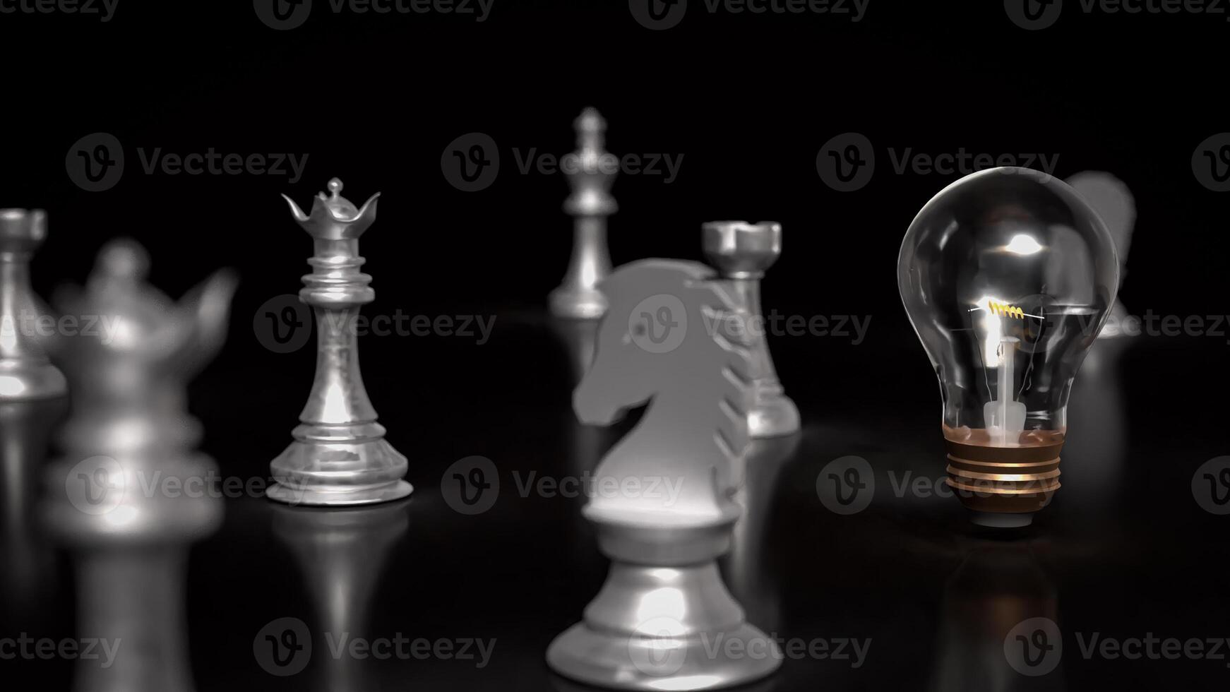 The light bulb and chess for idea or business concept 3d rendering. photo