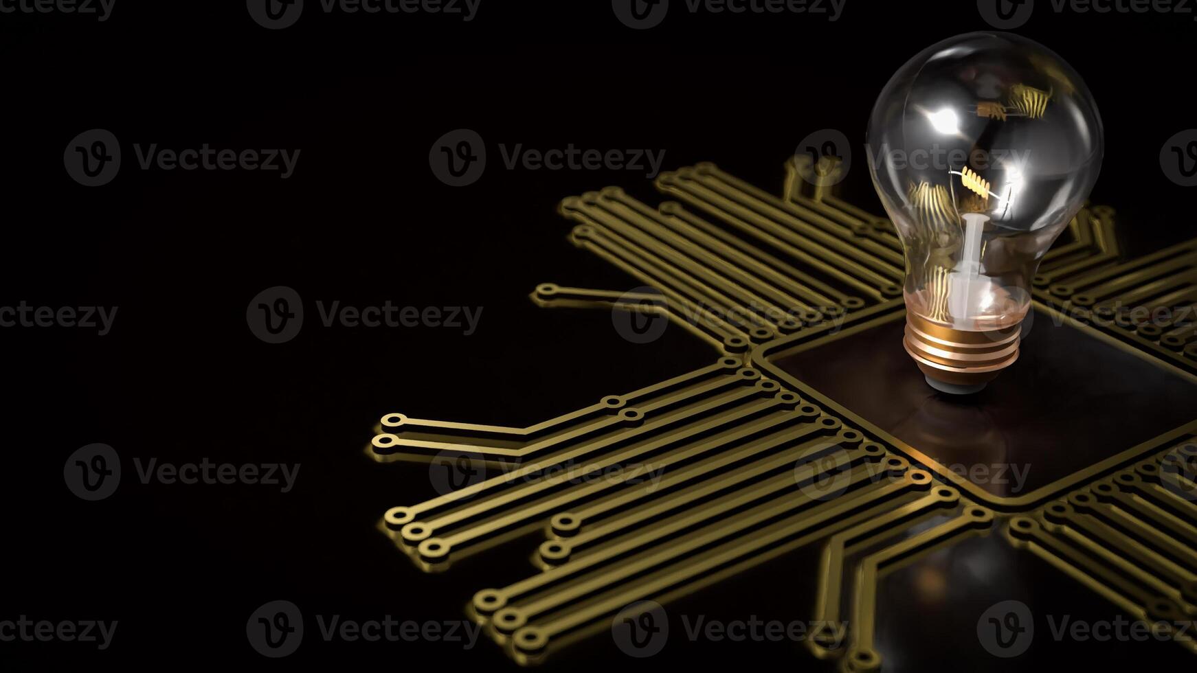 The light bulb on gold electronic logic for technology or business concept 3d rendering. photo