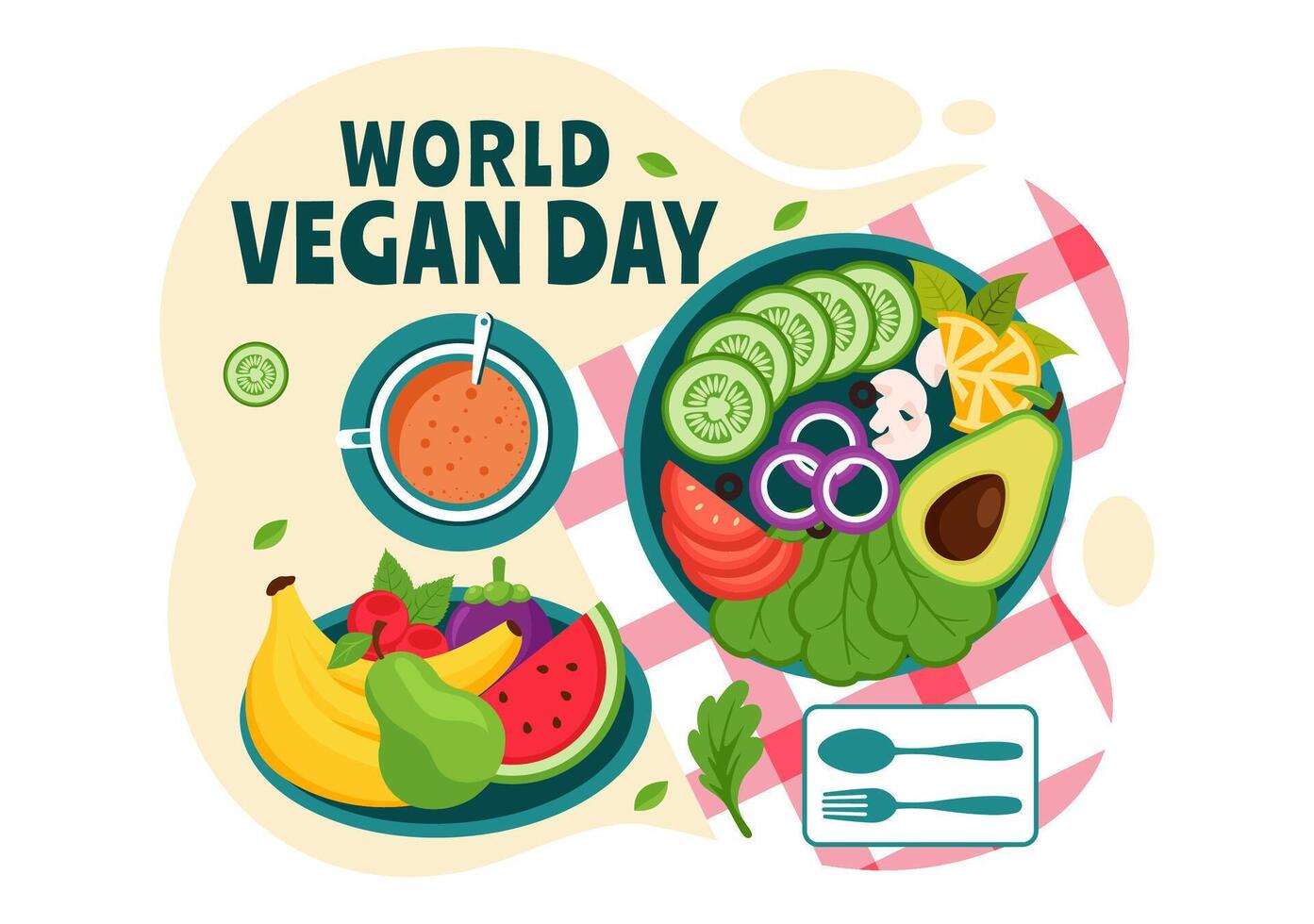 World Vegan Day Flat Illustration of Fruits and Veggies for a Healthy Lifestyle vector