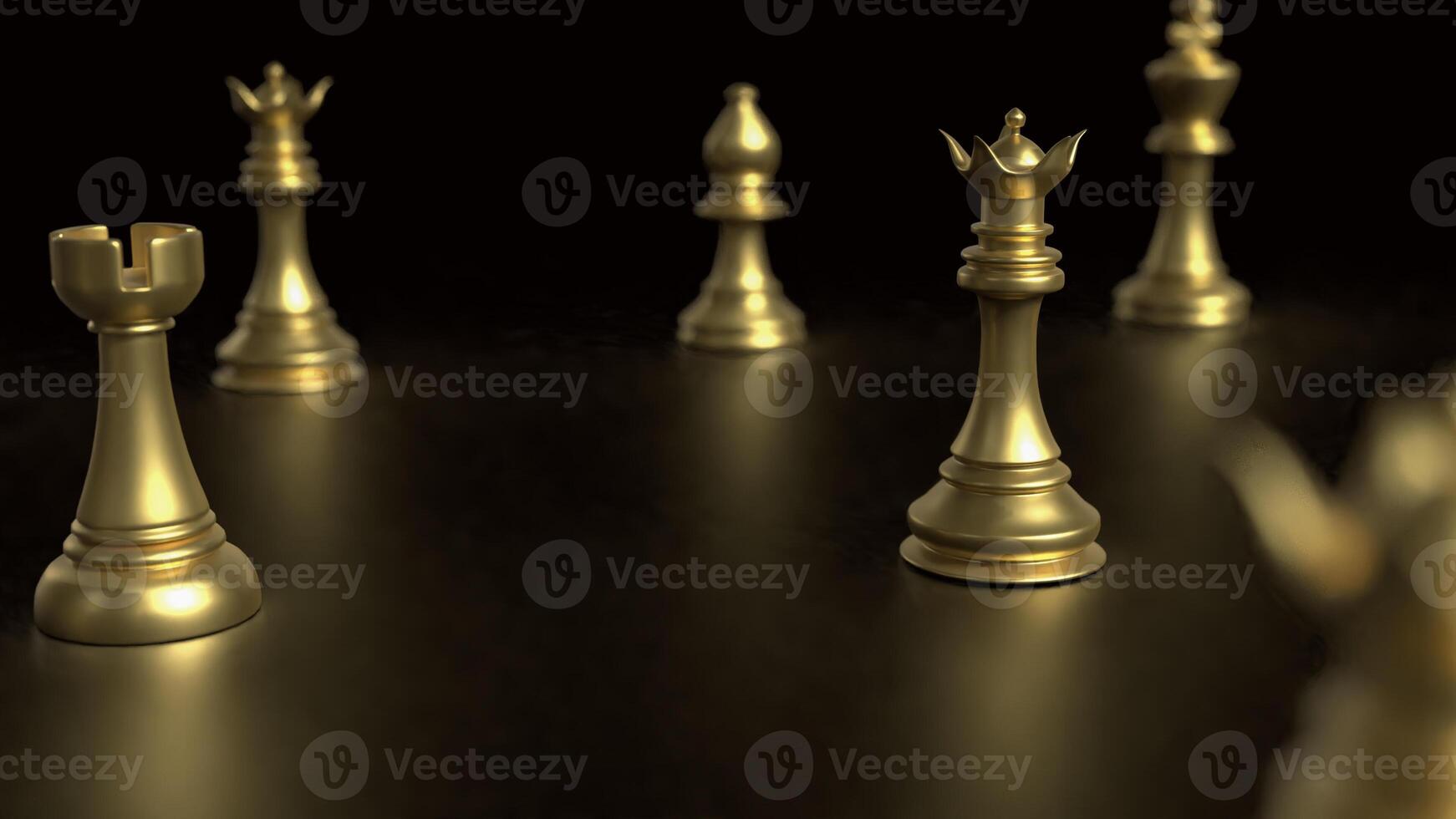 The Gold chess on black background for Business concept 3d rendering. photo