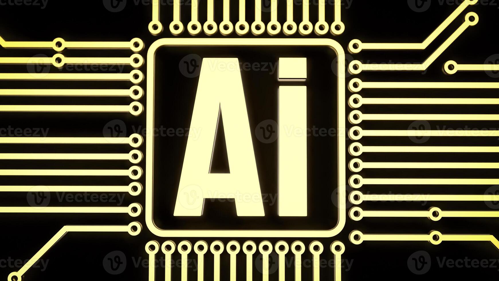 The gold ai text and electric logic on black background for technology concept 3d rendering. photo