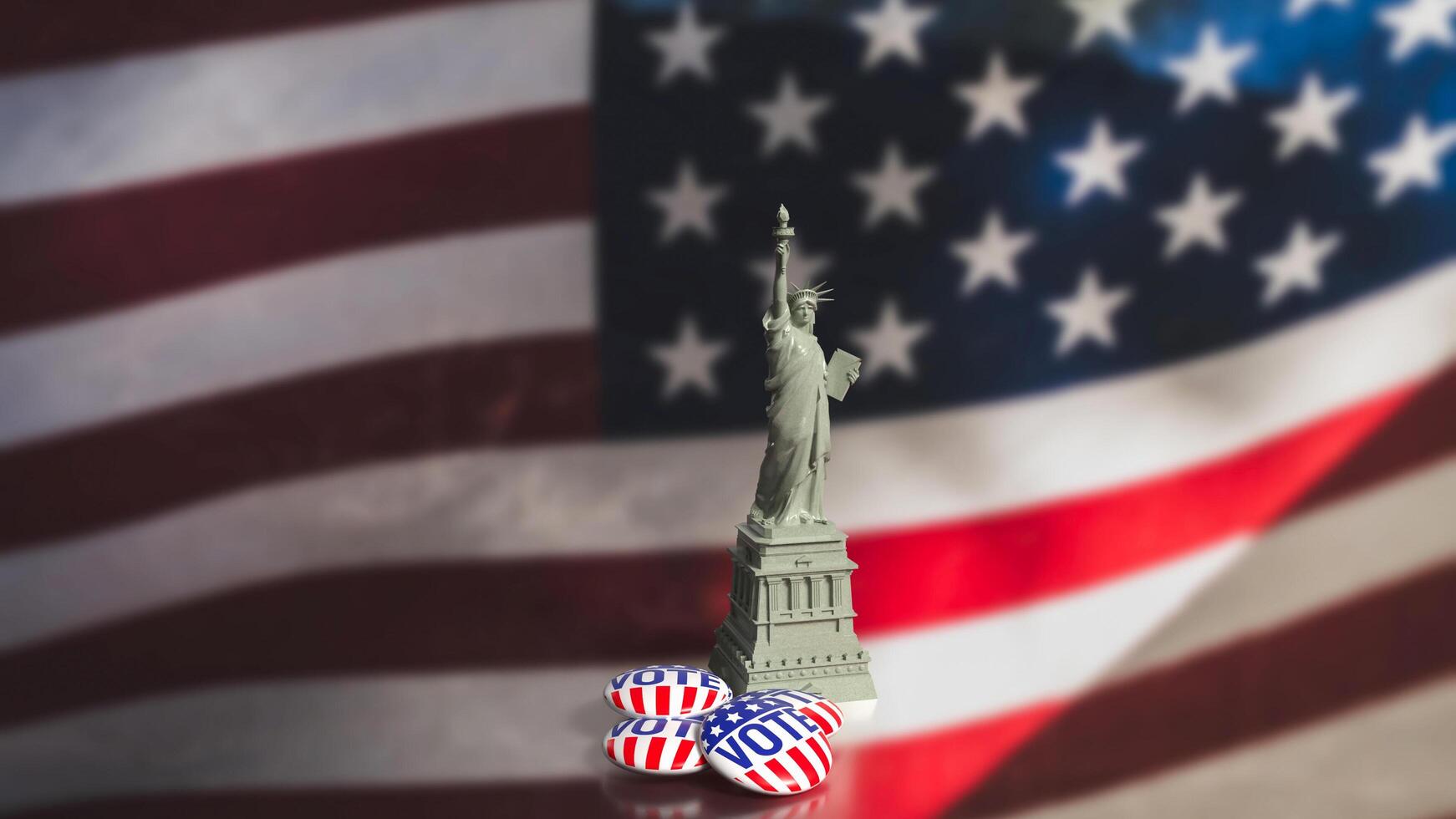 The brooch vote and statue of liberty on USA flag for U.S. presidential election concept 3d rendering. photo