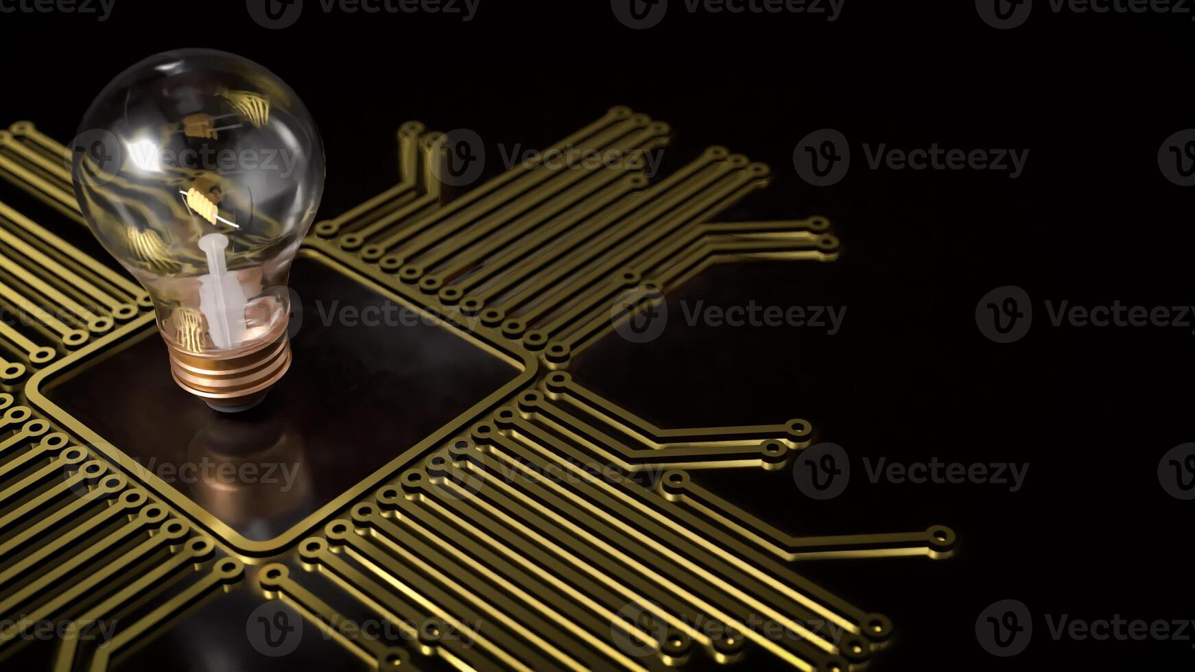 The light bulb on gold electronic logic for technology or business concept 3d rendering. photo